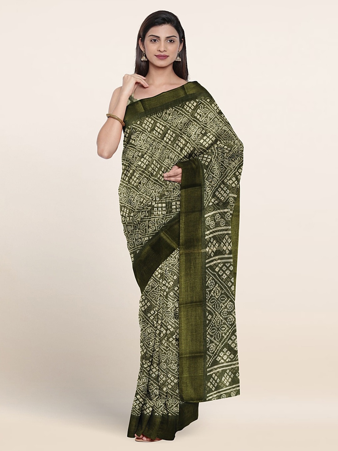

Pothys Geometric Printed Saree, Green