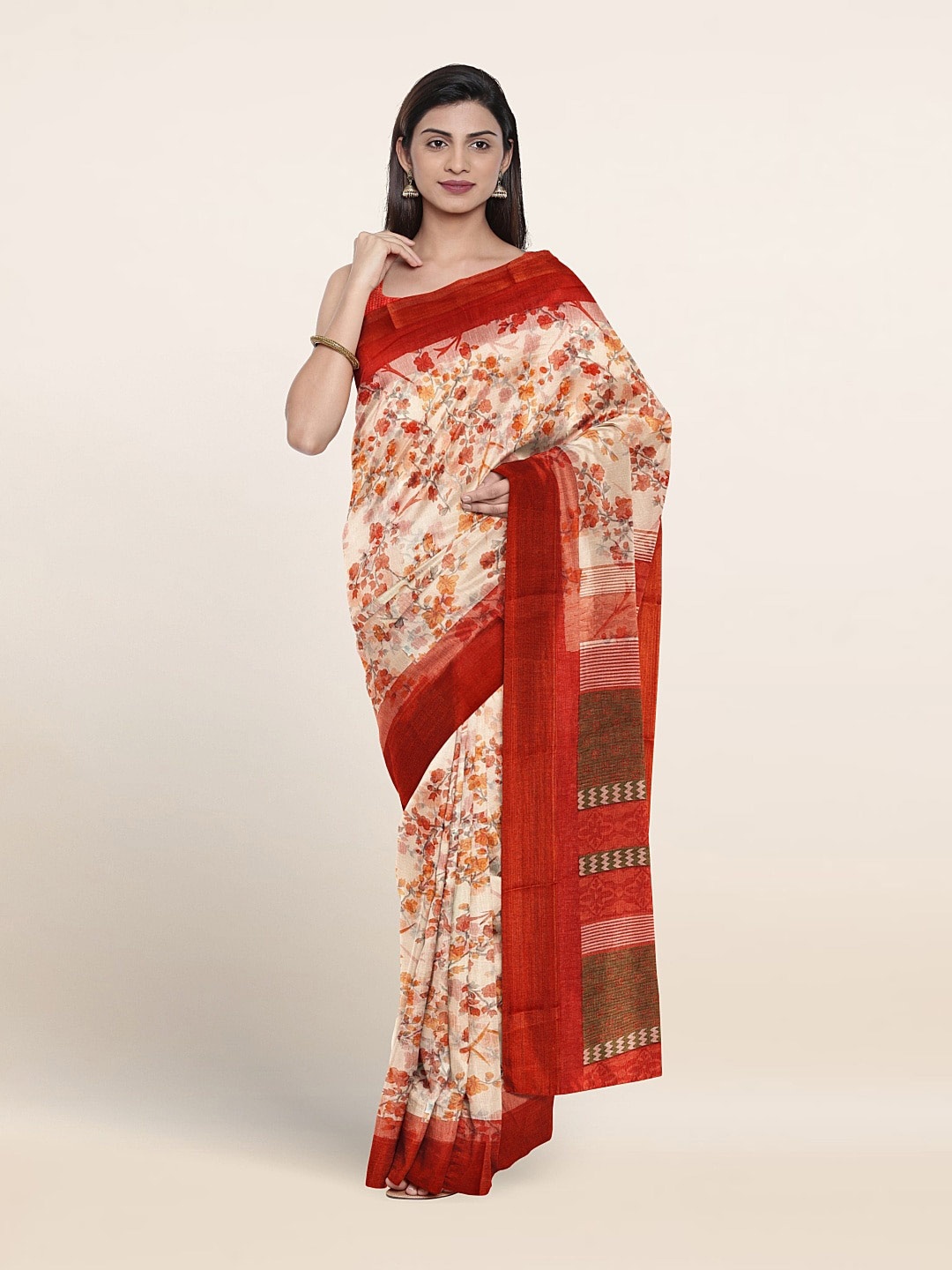 

Pothys Floral Printed Saree, Cream