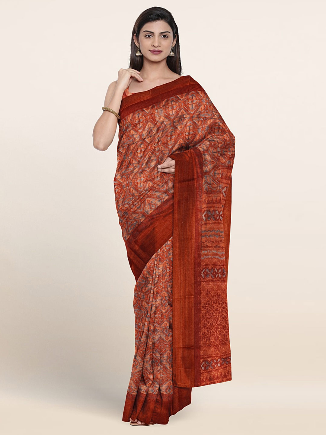 

Pothys Abstract Printed Zari Saree, Orange