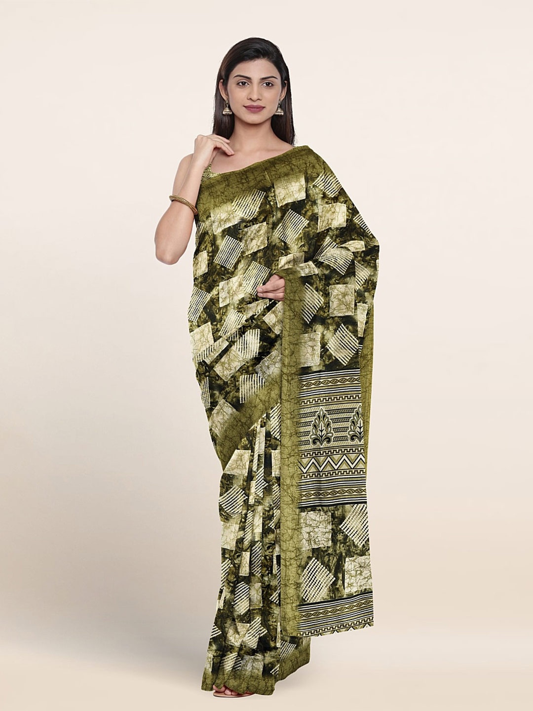 

Pothys Geometric Printed Saree, Green