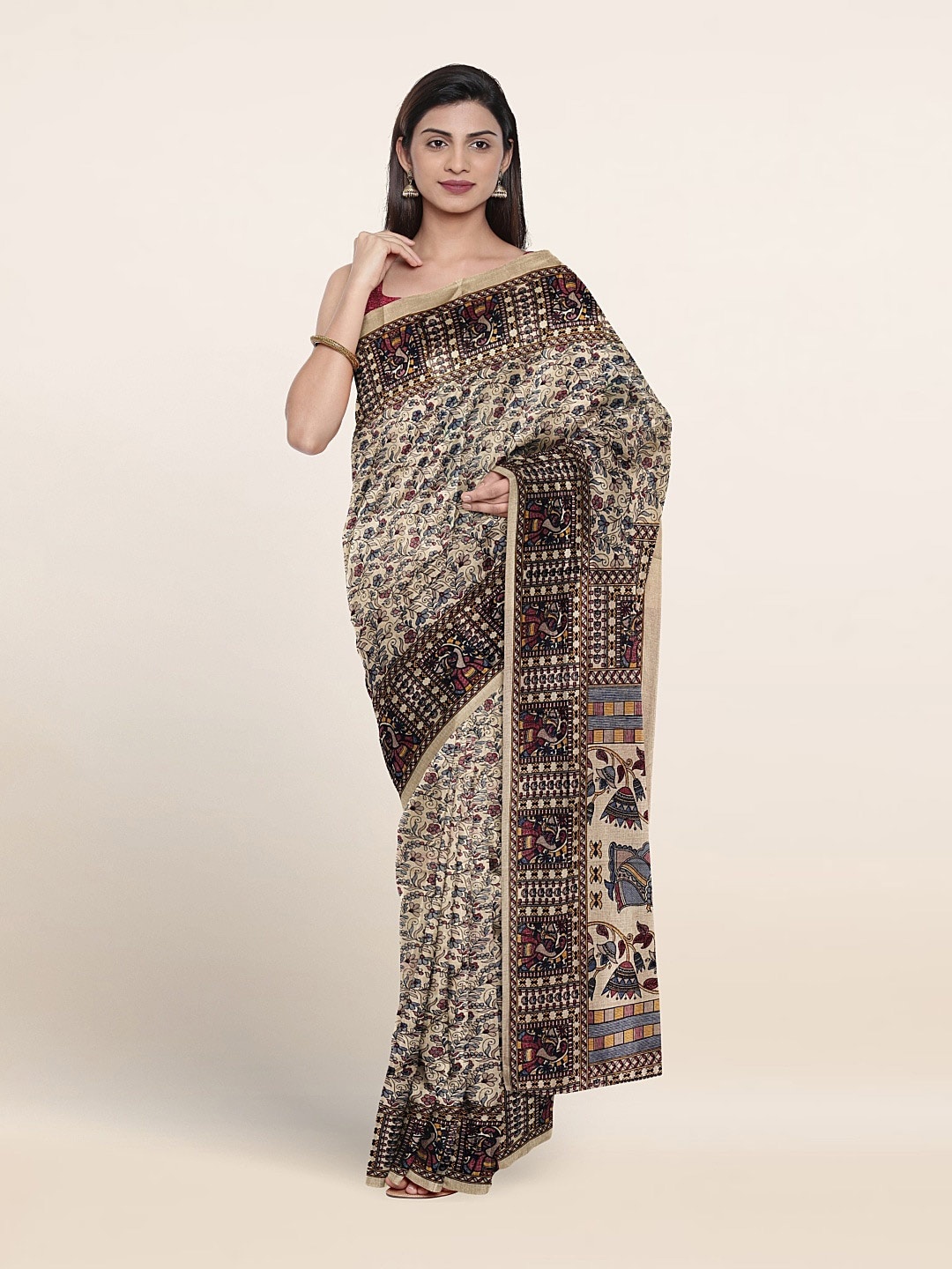 

Pothys Abstract Printed Saree, Cream