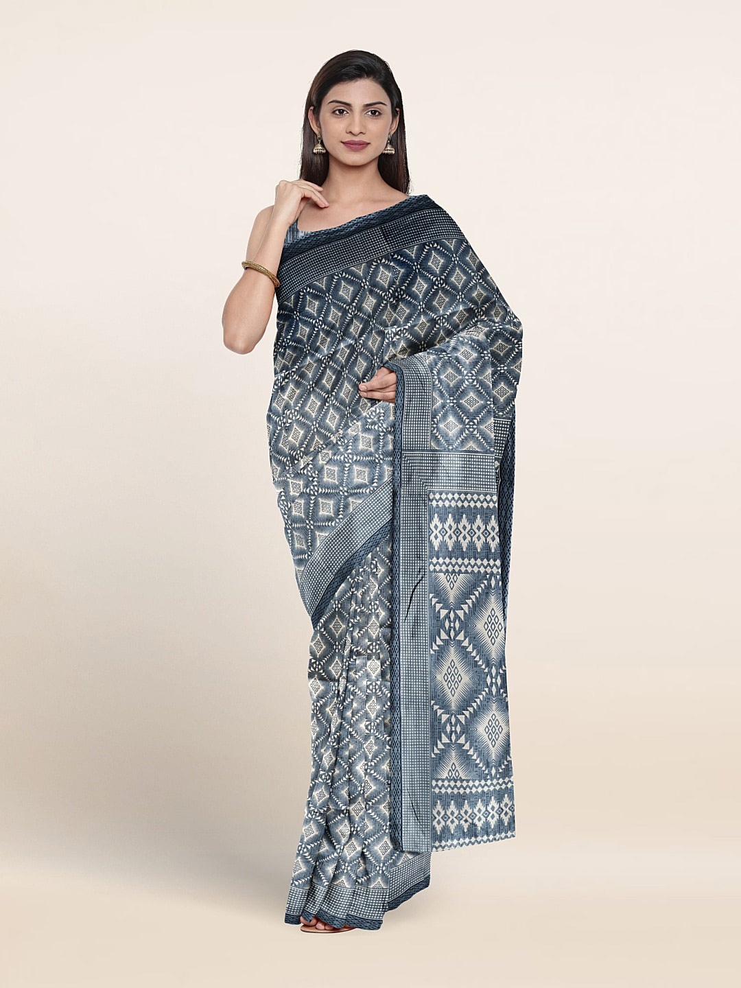

Pothys Geometric Print Saree, Blue