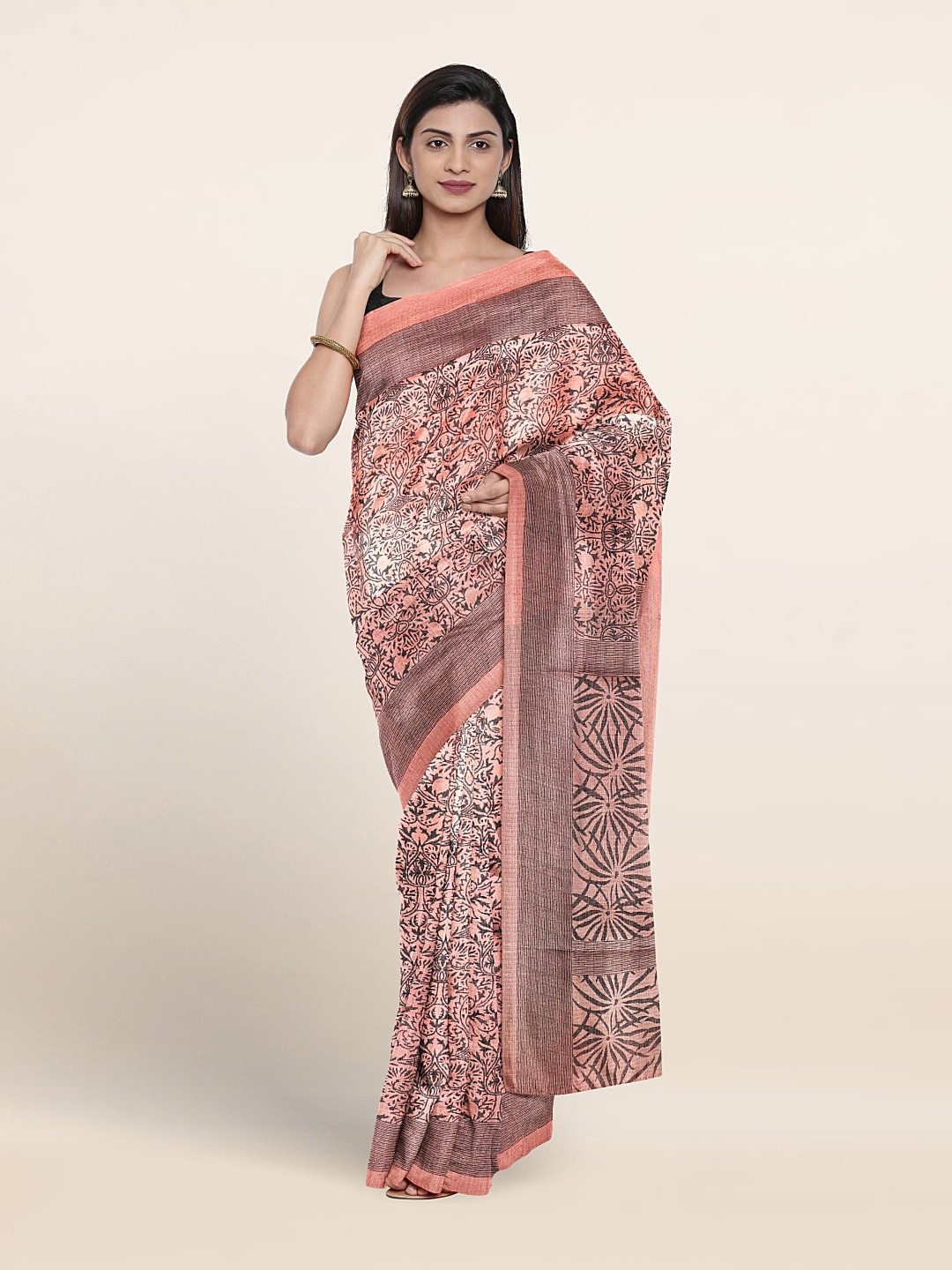 

Pothys Ethnic Motifs Printed Saree, Peach