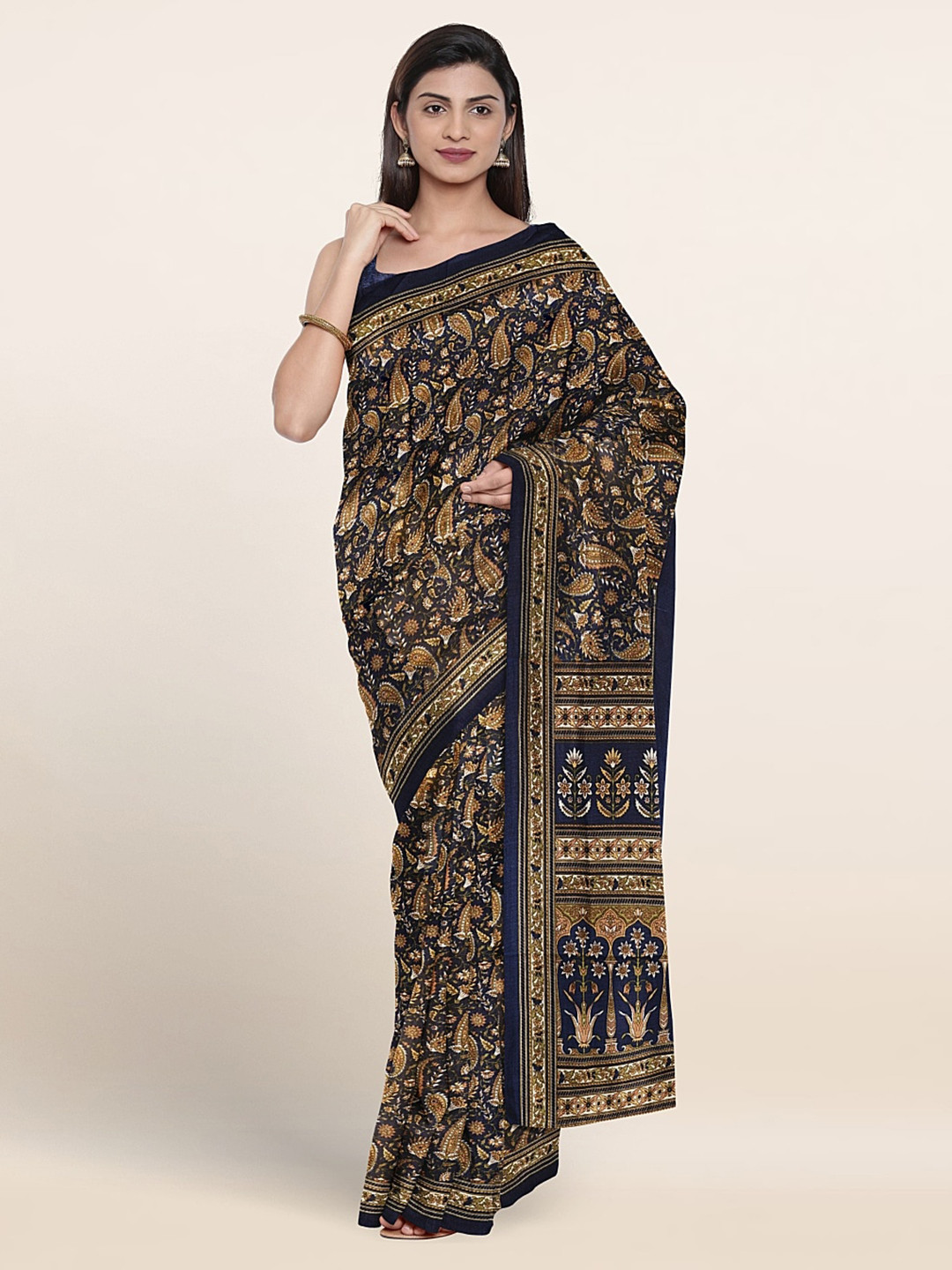 

Pothys Paisley Printed Saree, Navy blue