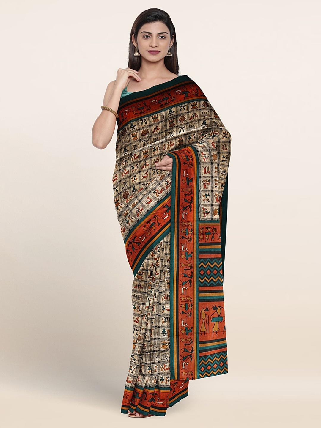 

Pothys Ethnic Motifs Printed Saree, Cream