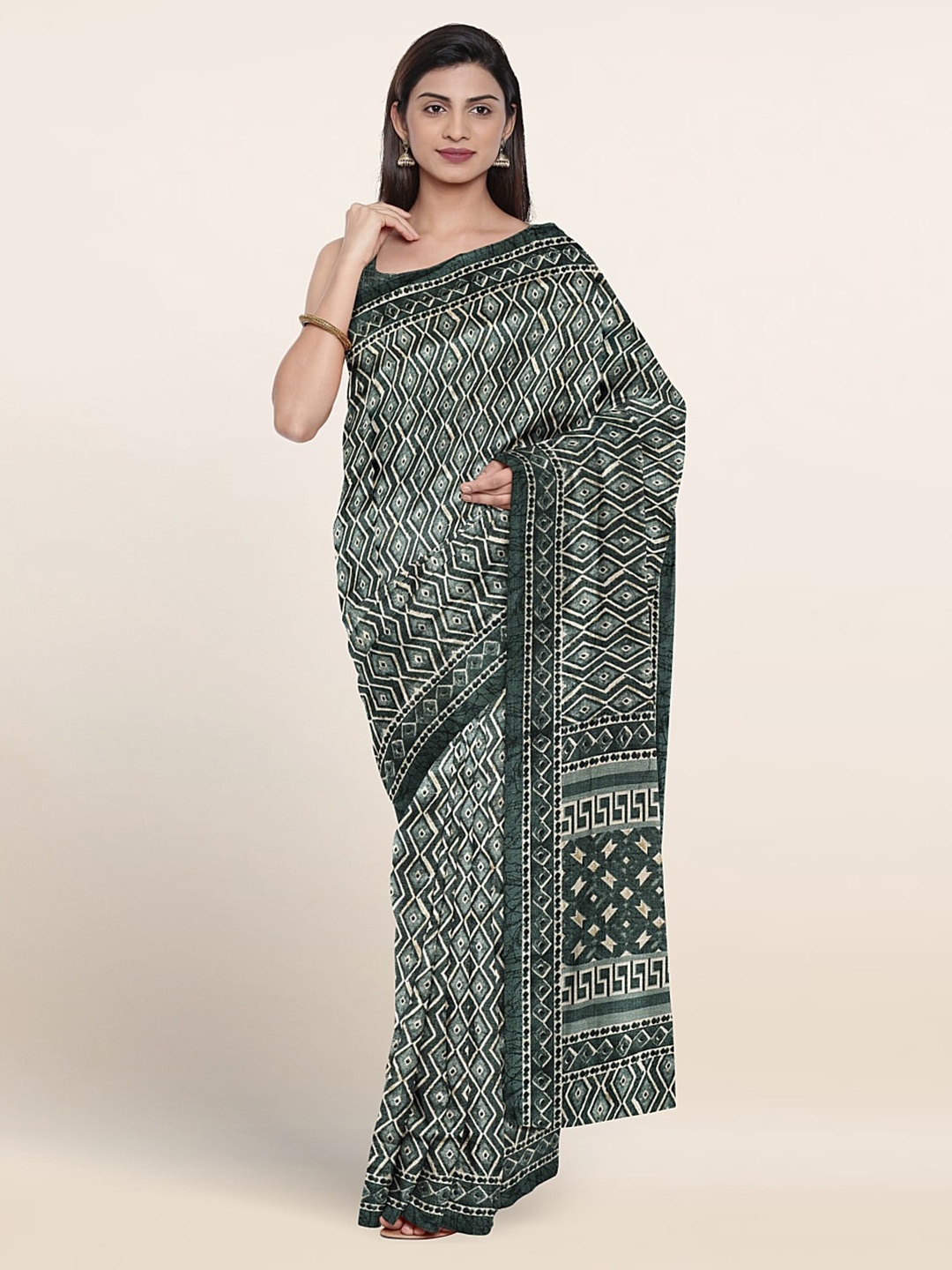 

Pothys Geometric Printed Saree, Green