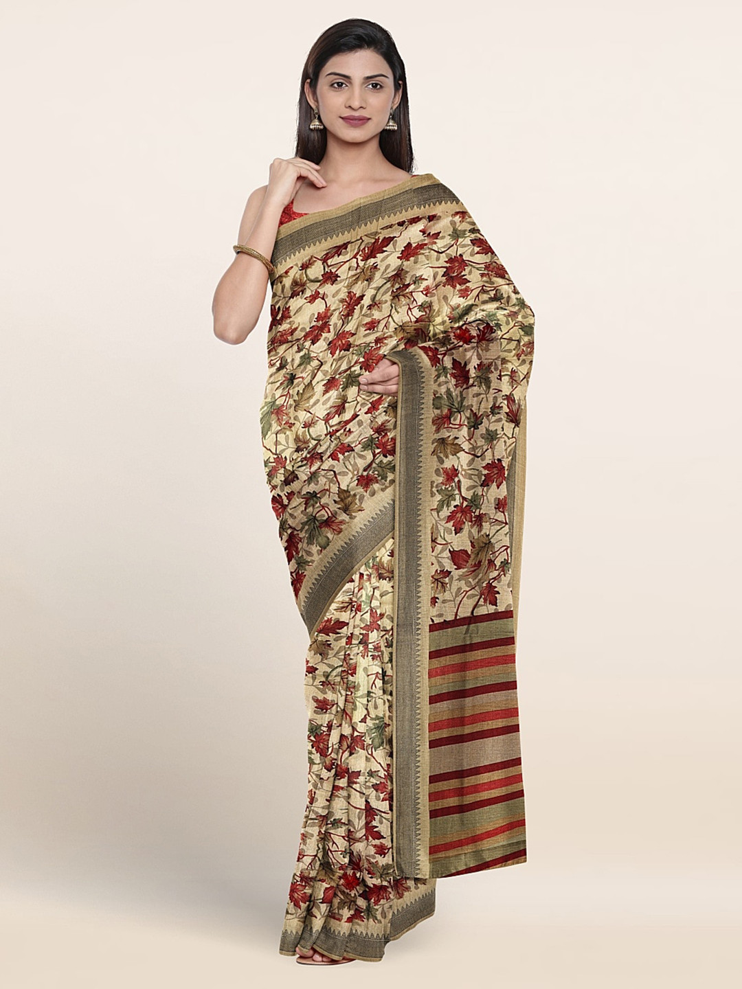 

Pothys Floral Printed Saree, Cream