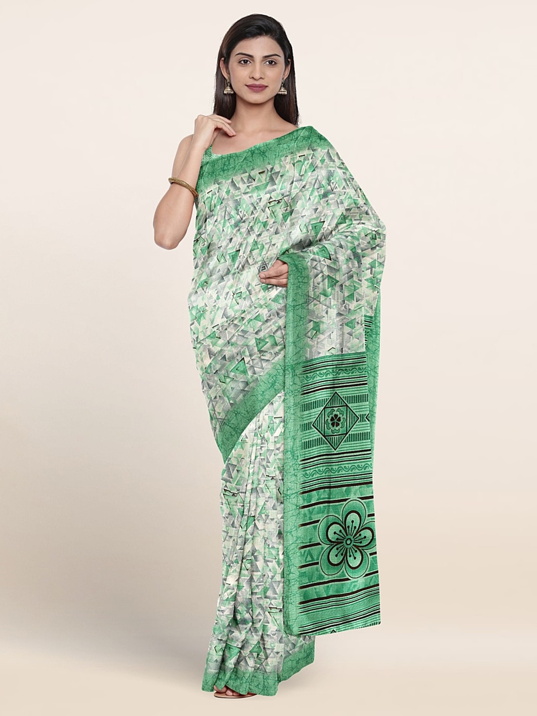 

Pothys Geometric Printed Saree, Green