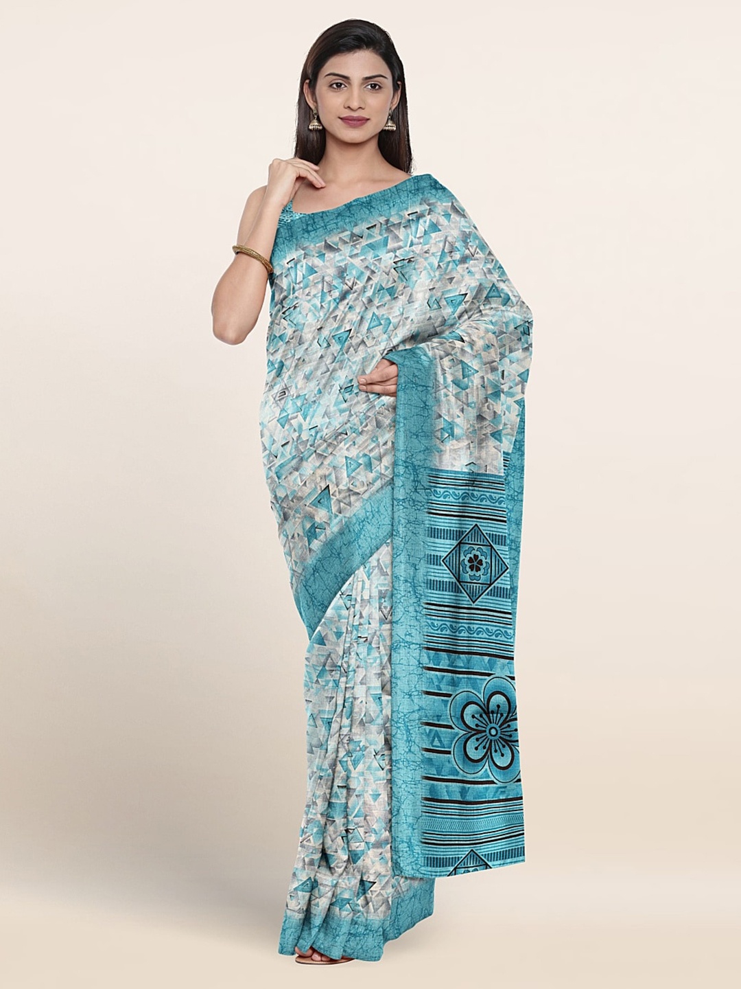 

Pothys Geometric Printed Saree, Turquoise blue