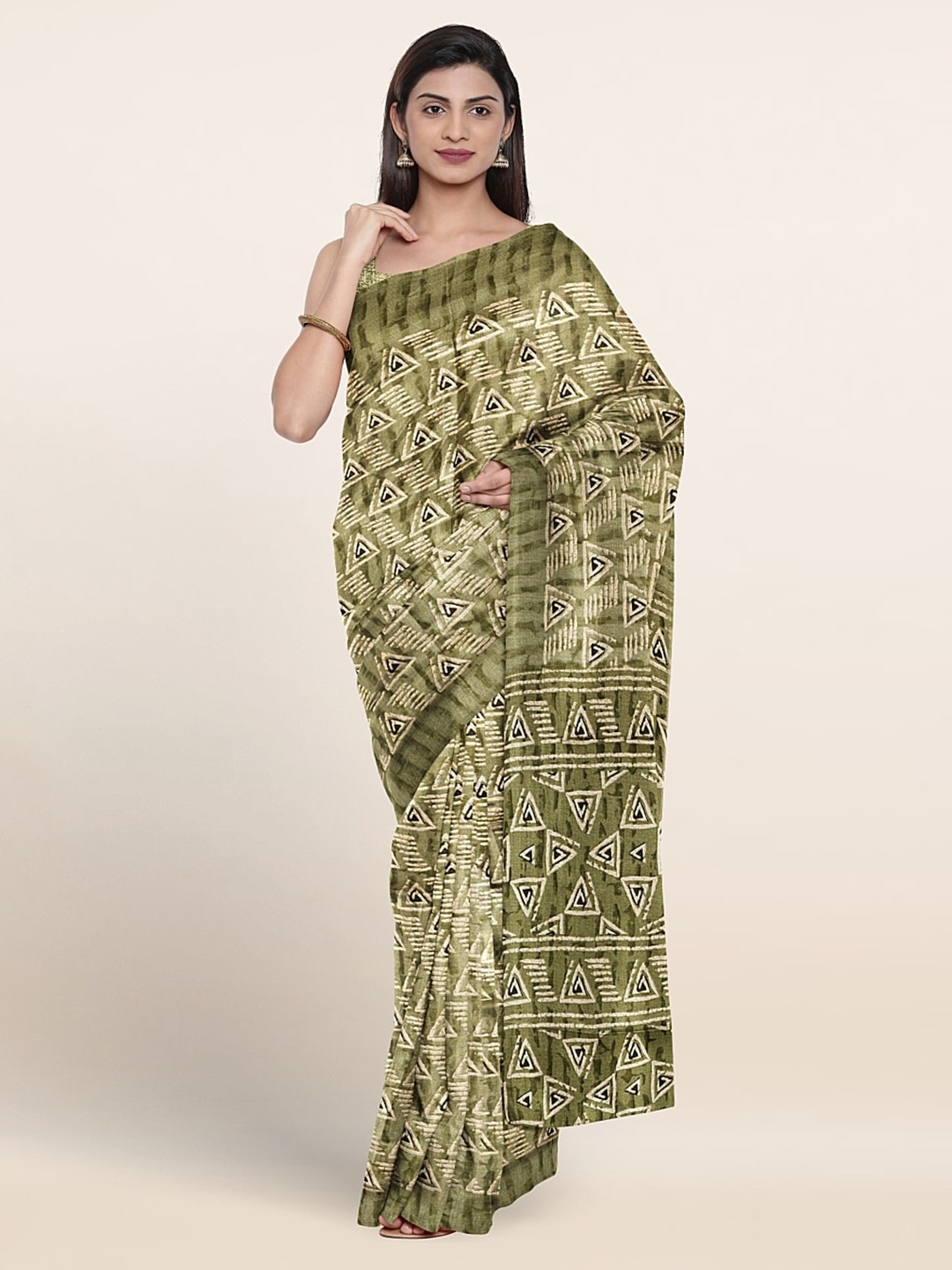

Pothys Geometric Printed Saree, Green