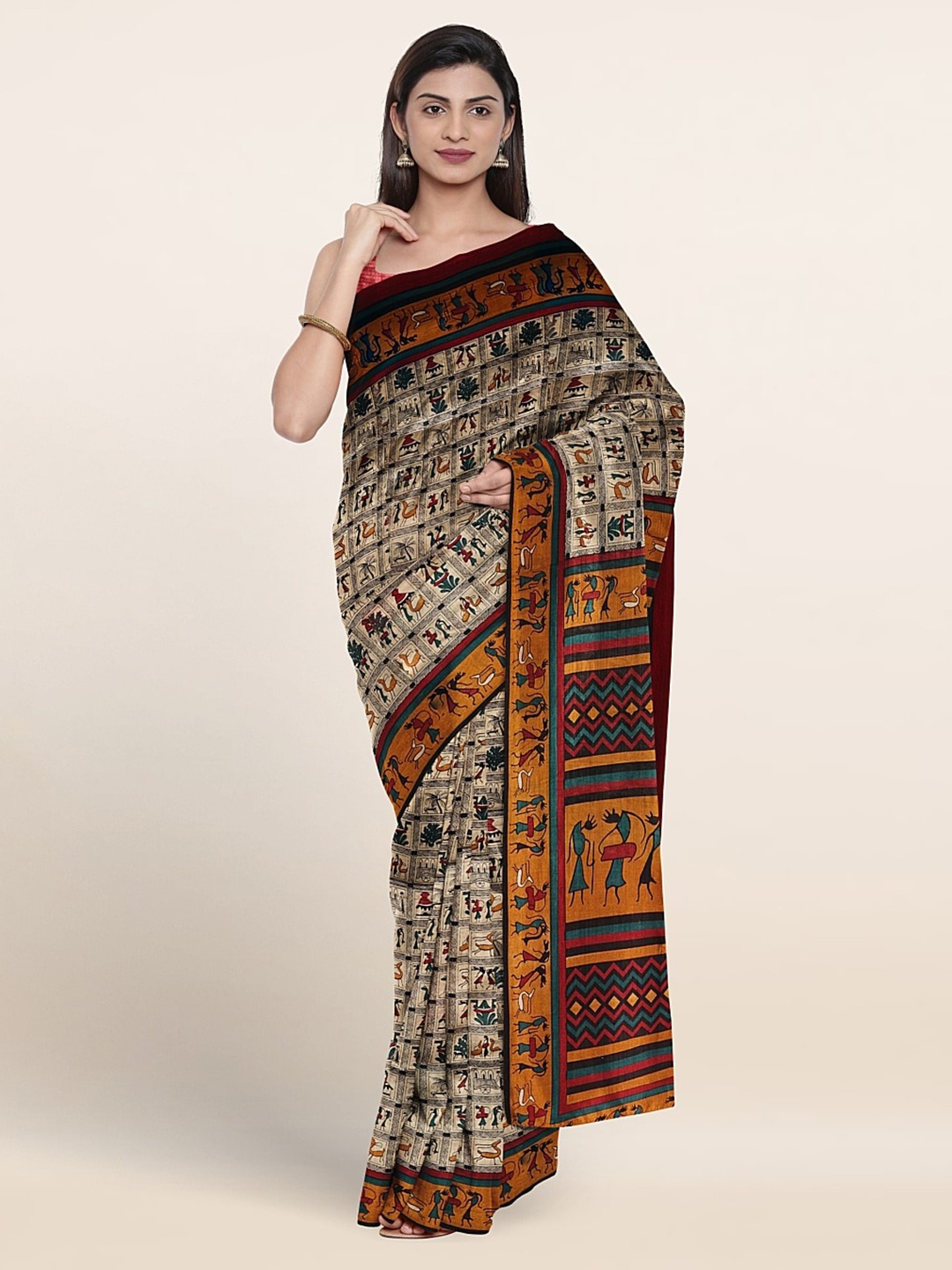 

Pothys Warli Printed Saree, Cream
