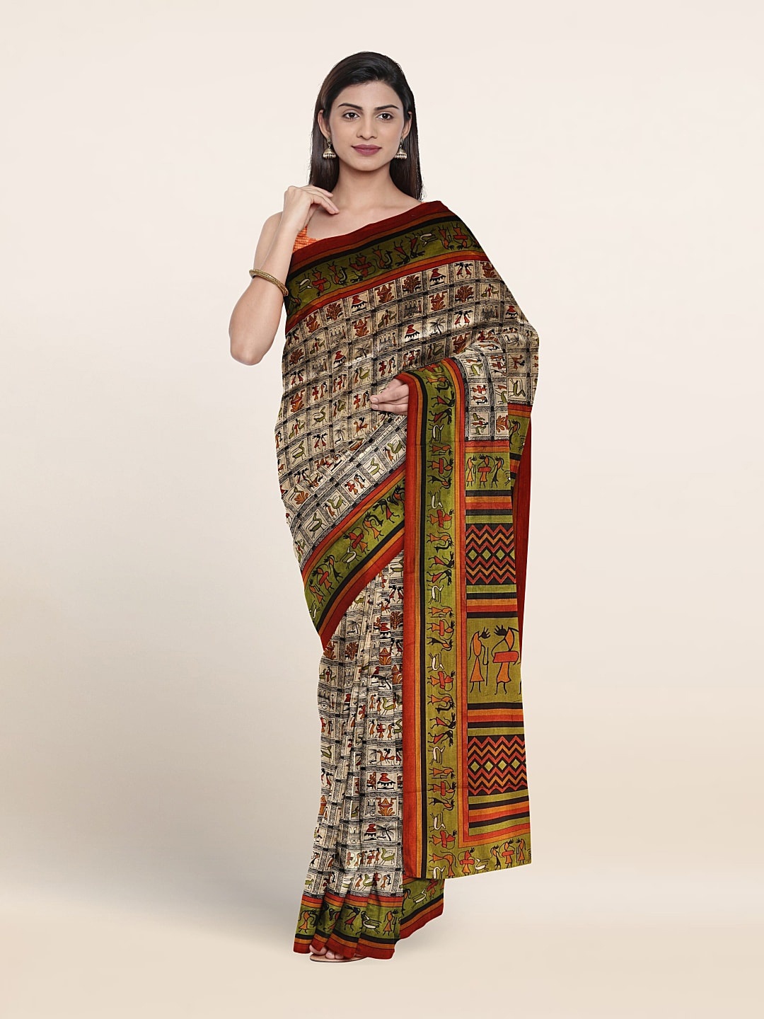

Pothys Ethnic Motifs Printed Saree, Cream