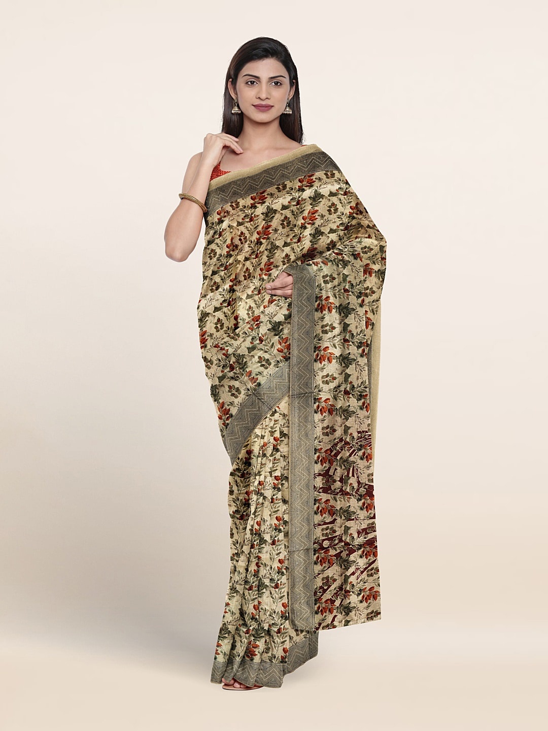 

Pothys Floral Printed Saree, Cream