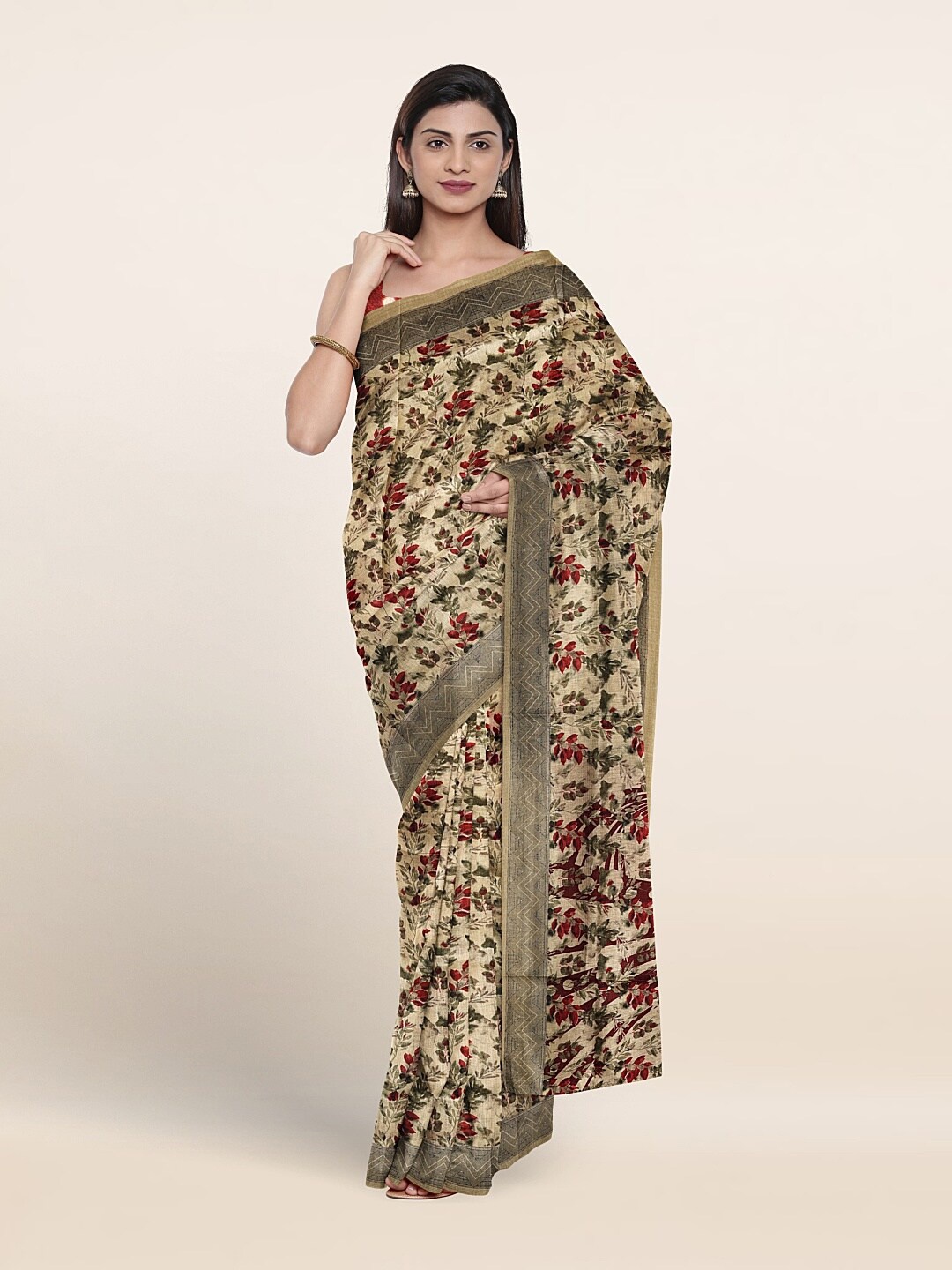 

Pothys Floral Printed Saree, Cream
