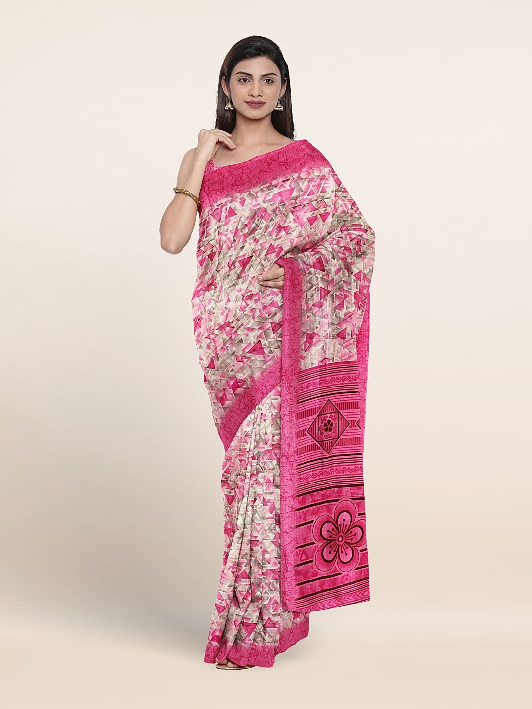 

Pothys Geometric Printed Saree, Pink