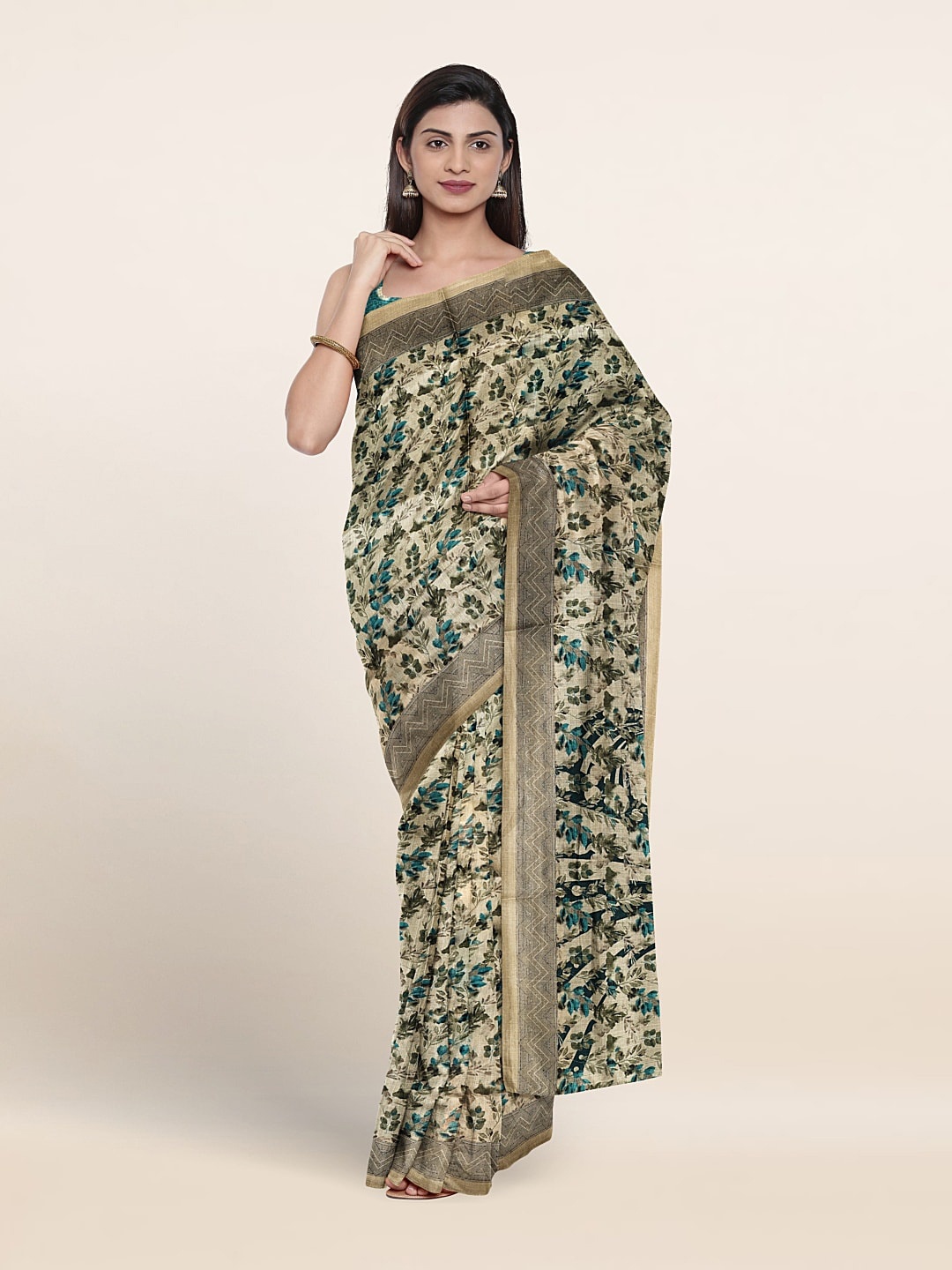 

Pothys Floral Printed Saree, Cream