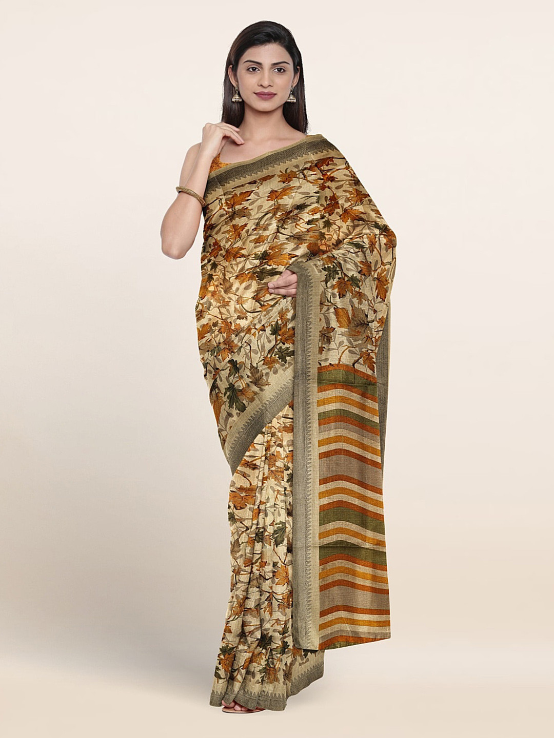 

Pothys Floral Printed Saree, Cream