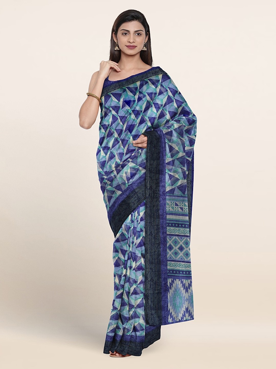 

Pothys Geometric Printed Saree, Blue