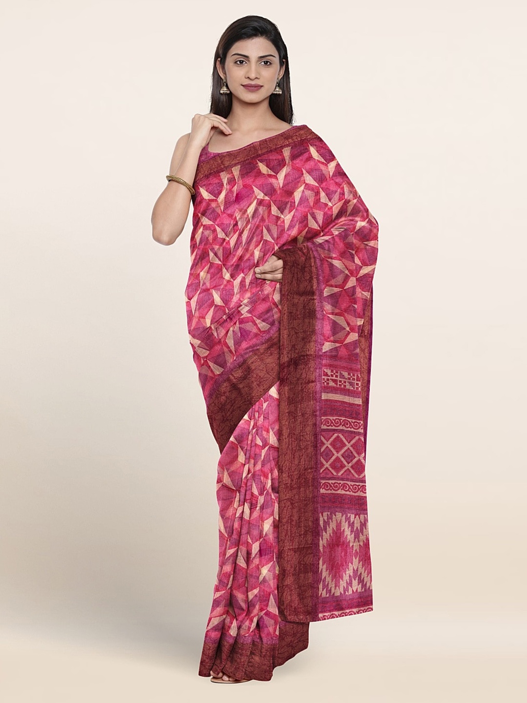 

Pothys Geometric Printed Saree, Pink