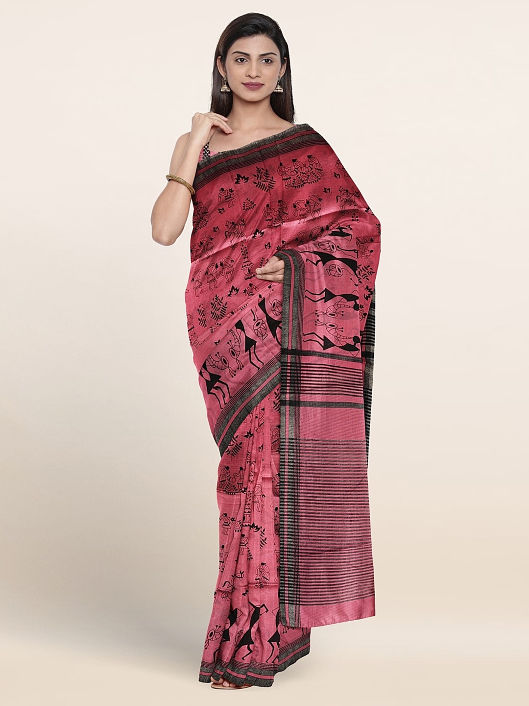 

Pothys Warli Printed Saree, Pink