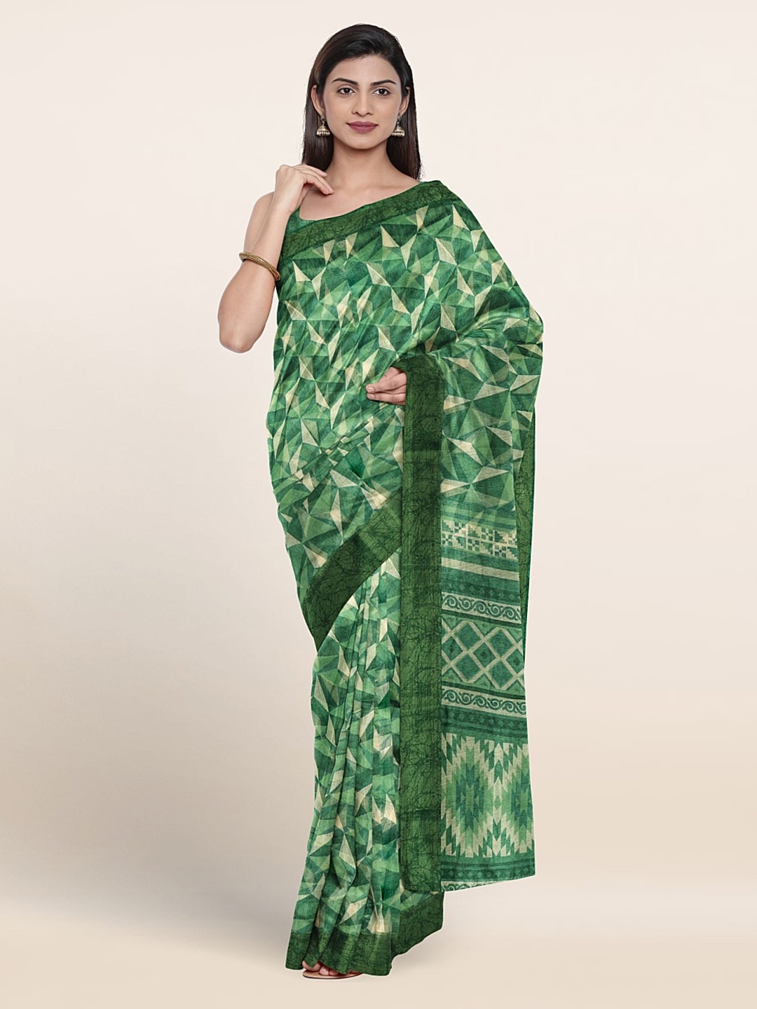 

Pothys Geometric Printed Saree, Green