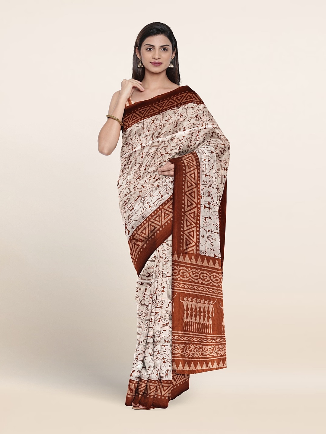 

Pothys Warli Printed Saree, Cream