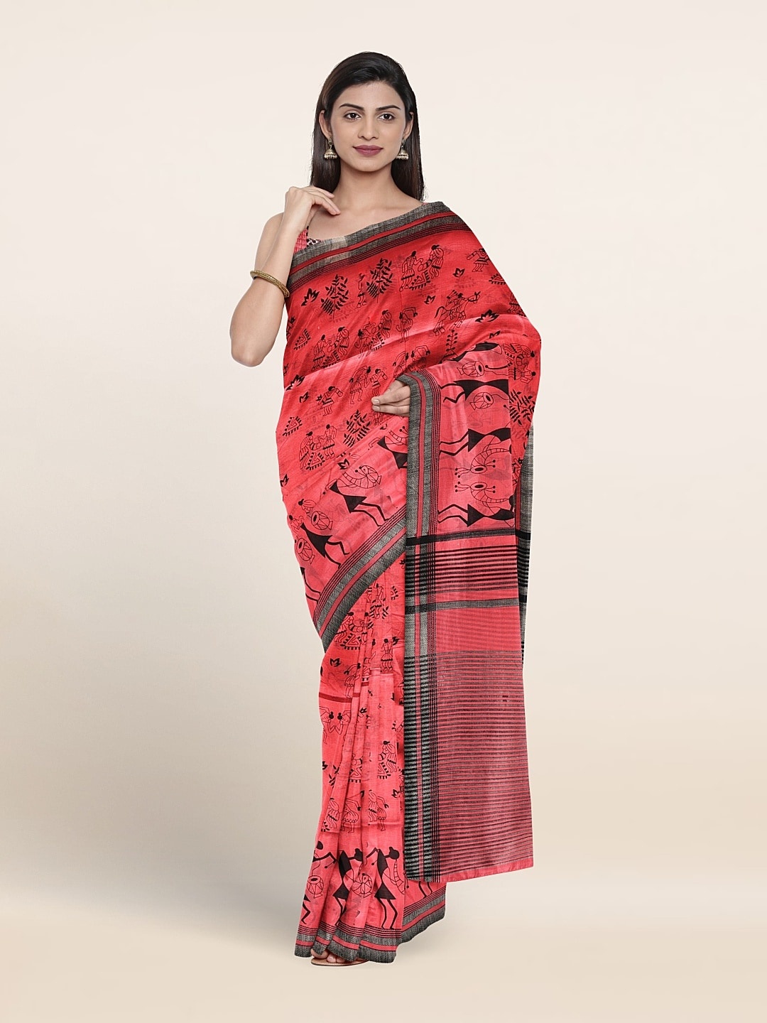 

Pothys Warli Printed Saree, Pink