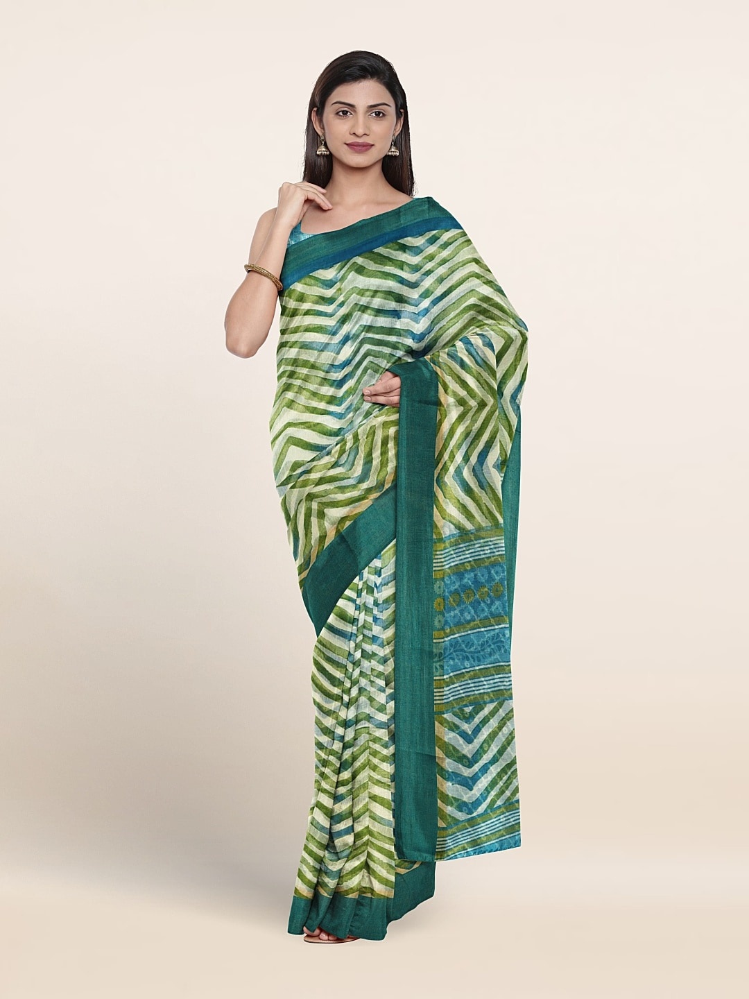 

Pothys Geometric Printed Saree, Cream