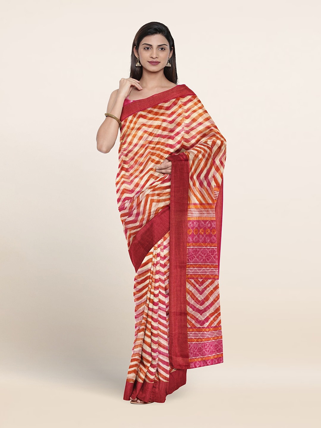 

Pothys Geometric Printed Saree, Cream