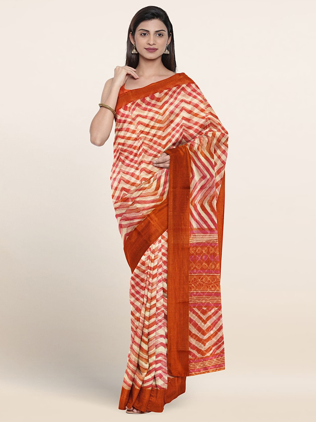 

Pothys Geometric Printed Saree, Orange