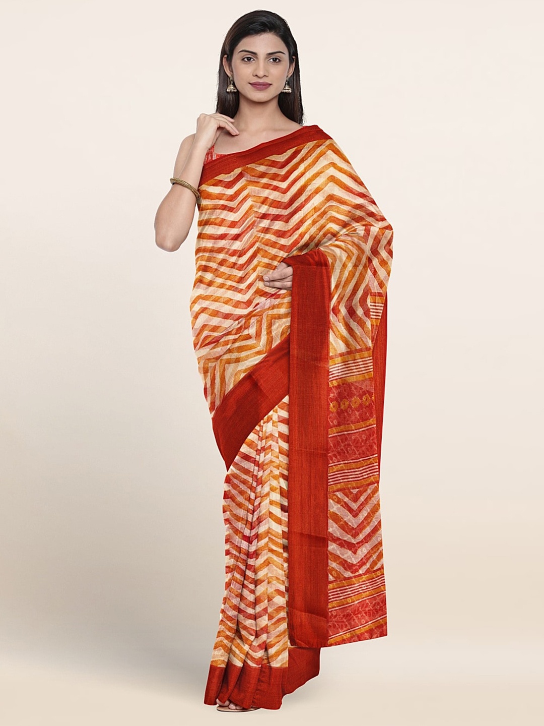 

Pothys Geometric Printed Saree, Cream