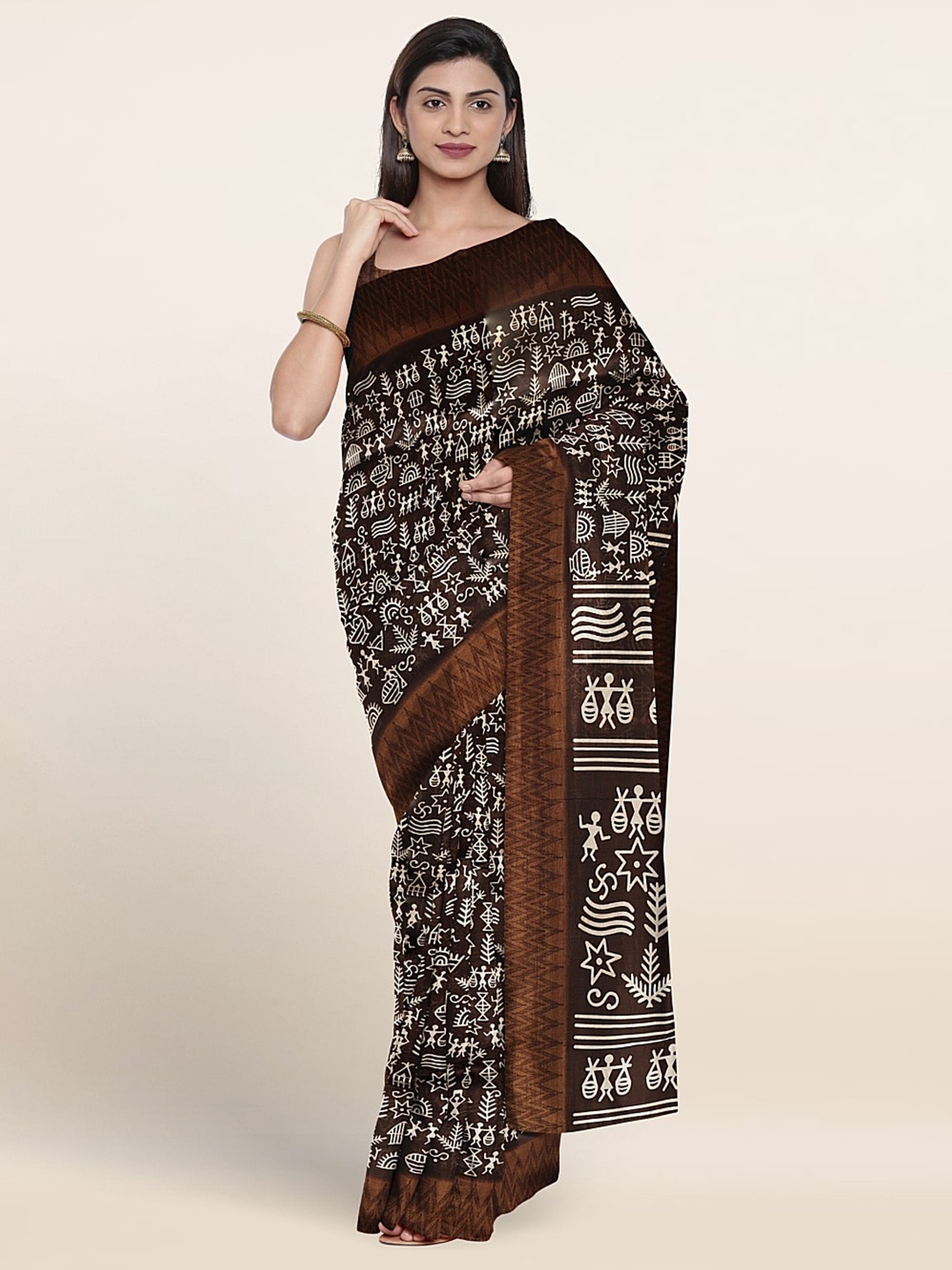 

Pothys Warli Art Printed Saree, Brown