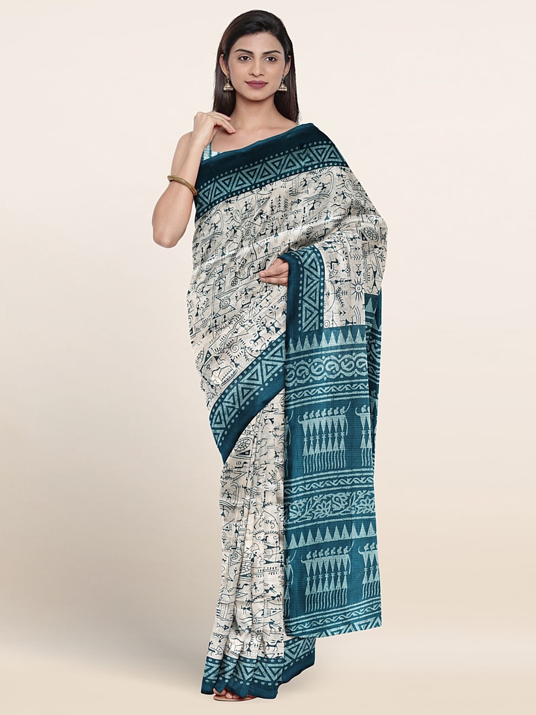 

Pothys Warli Printed Saree, White