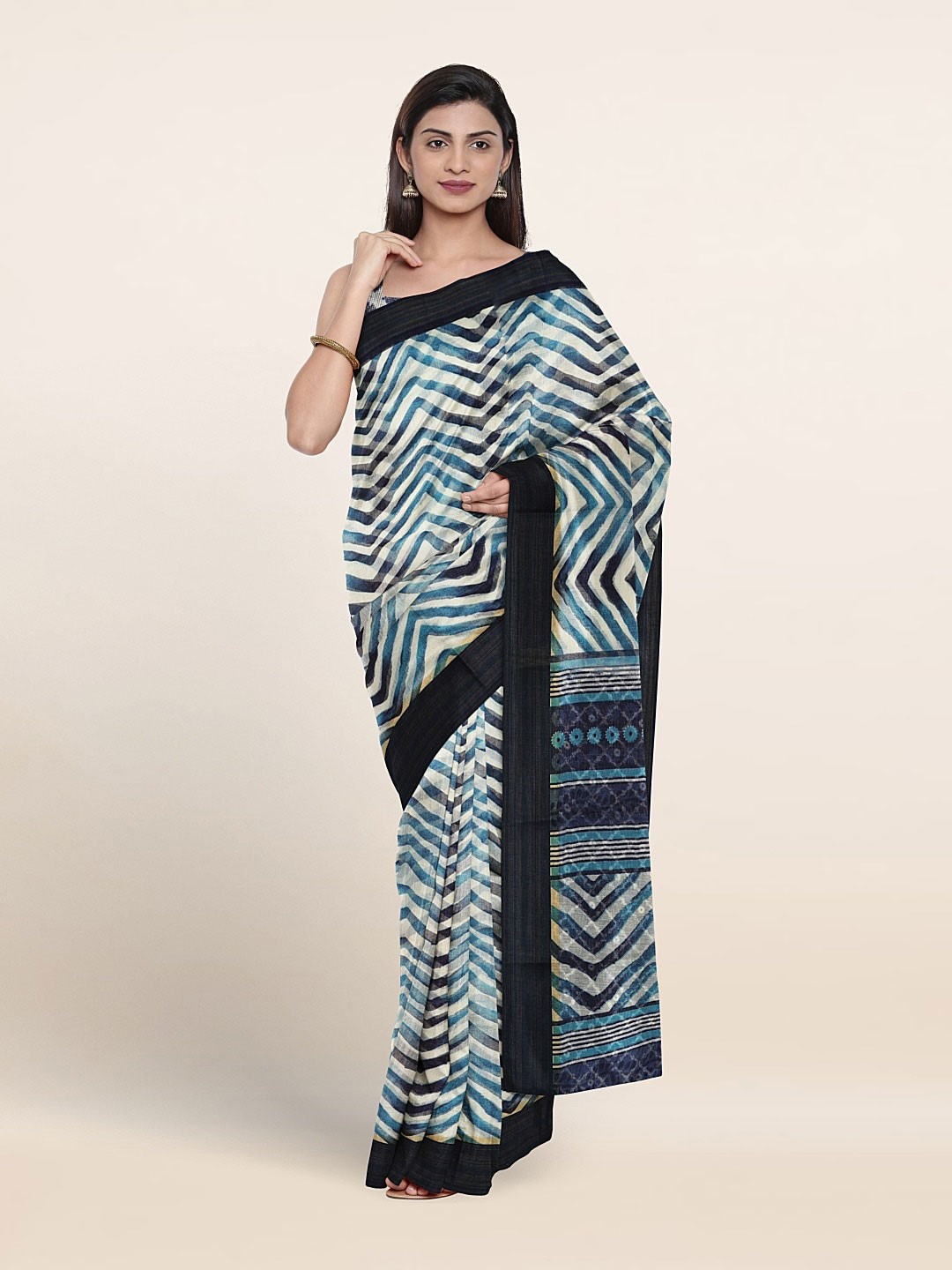 

Pothys Geometric Printed Saree, Cream