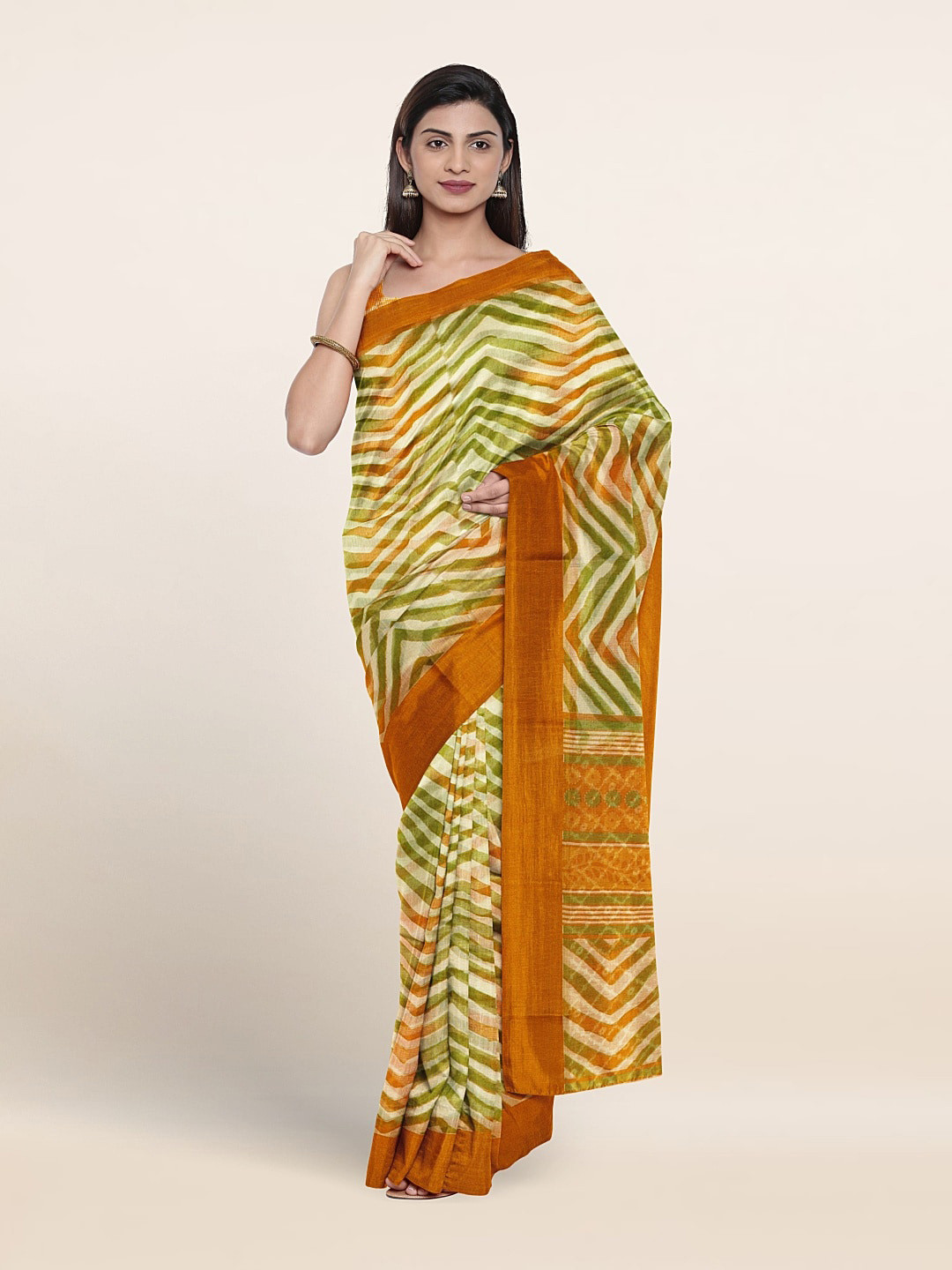 

Pothys Geometric Printed Saree, Cream