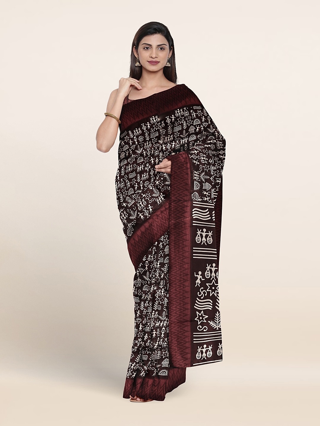 

Pothys Ethnic Motifs Printed Cotton Blend Saree, Maroon