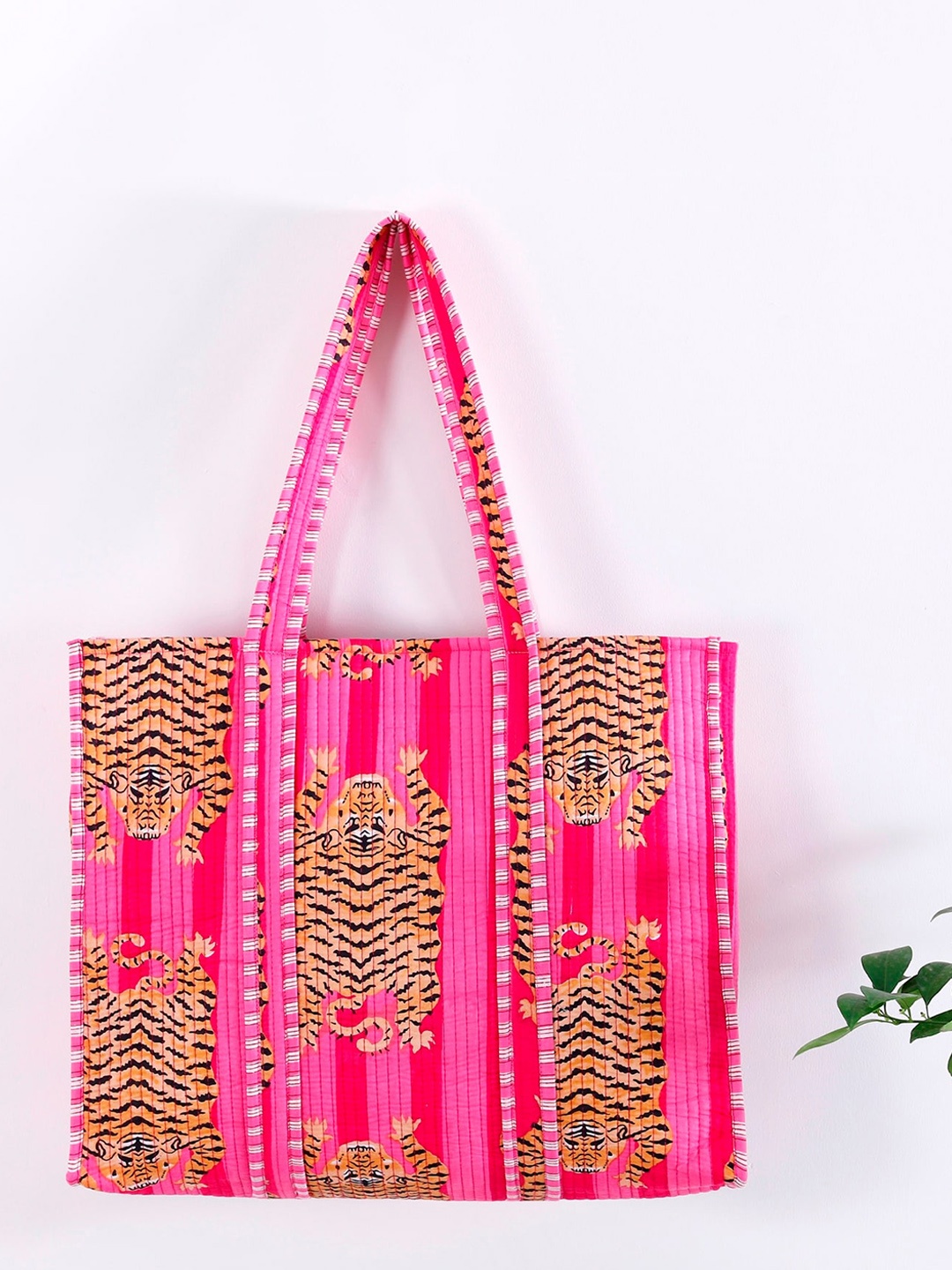 HANDICRAFT PALACE Graphic Printed Pure Cotton Shopper Tote Bag, Pink