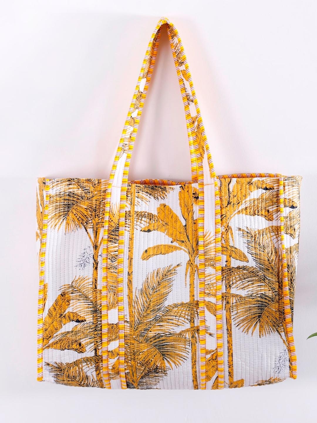 

HANDICRAFT PALACE Floral Printed Pure Cotton Oversized Shopper Tote Bag, Yellow