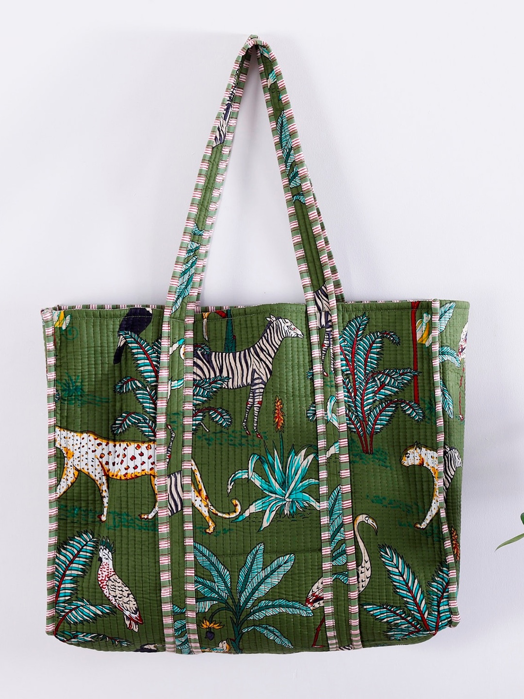 

HANDICRAFT PALACE Graphic Printed Pure Cotton Shopper Tote Bag, Green