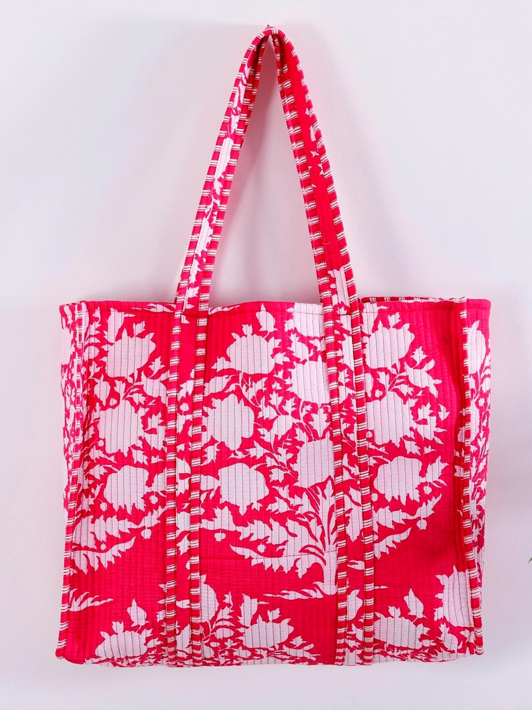 

HANDICRAFT PALACE Abstract Printed Pure Cotton Shopper Tote Bag, Pink