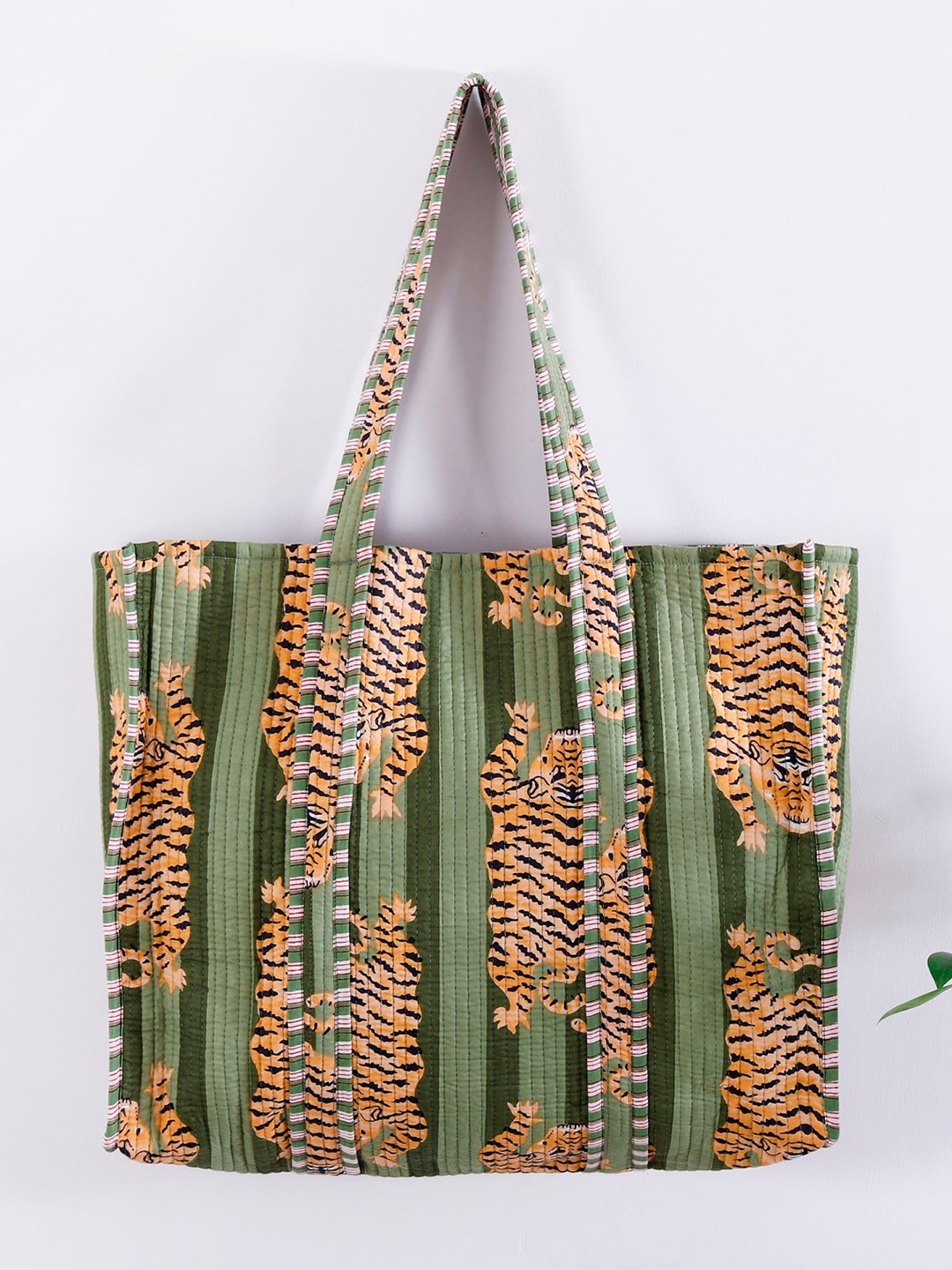 

HANDICRAFT PALACE Graphic Printed Pure Cotton Shopper Tote Bag, Green