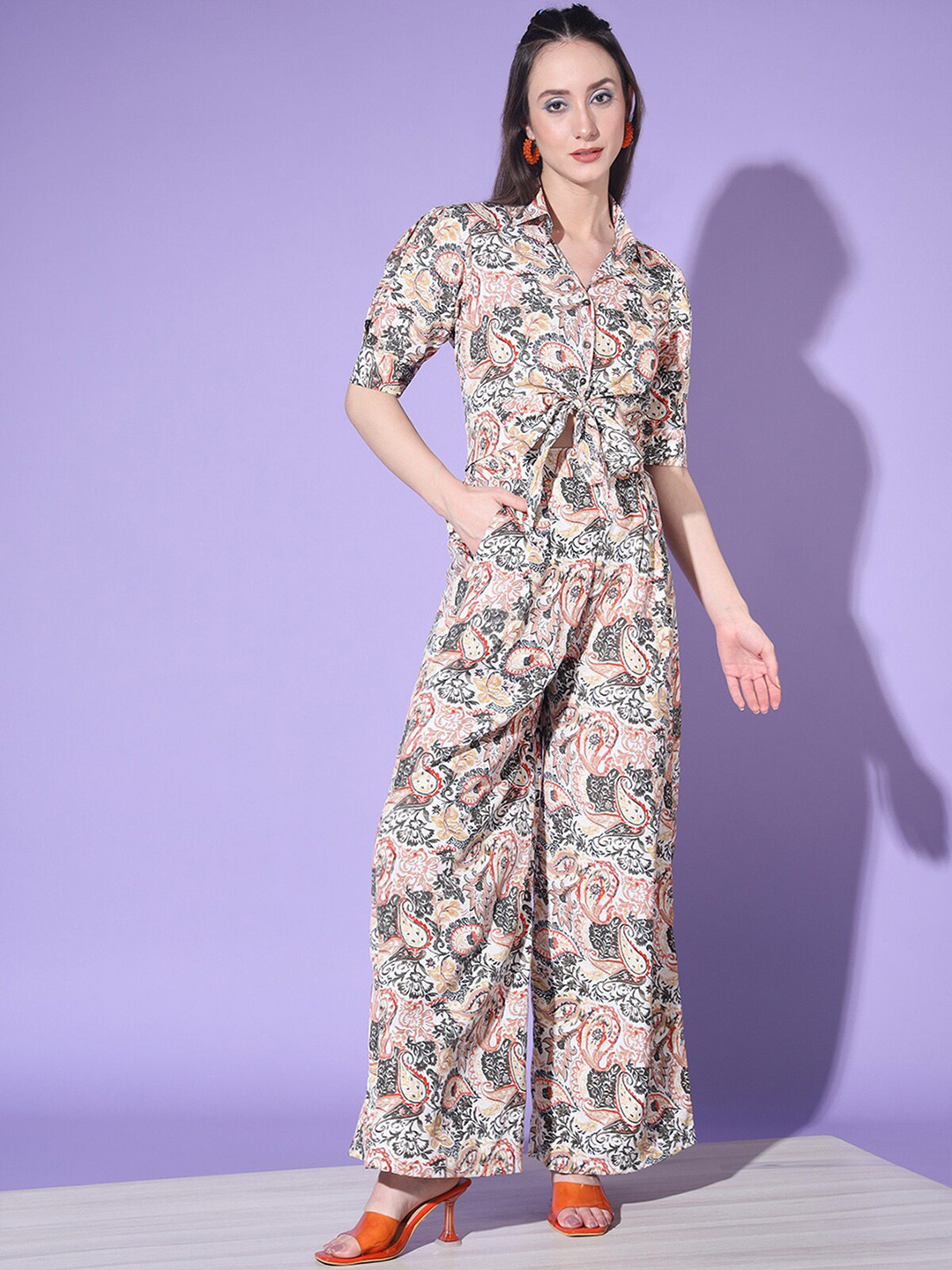 

ODETTE Printed Top And Trousers Co-Ords, Beige