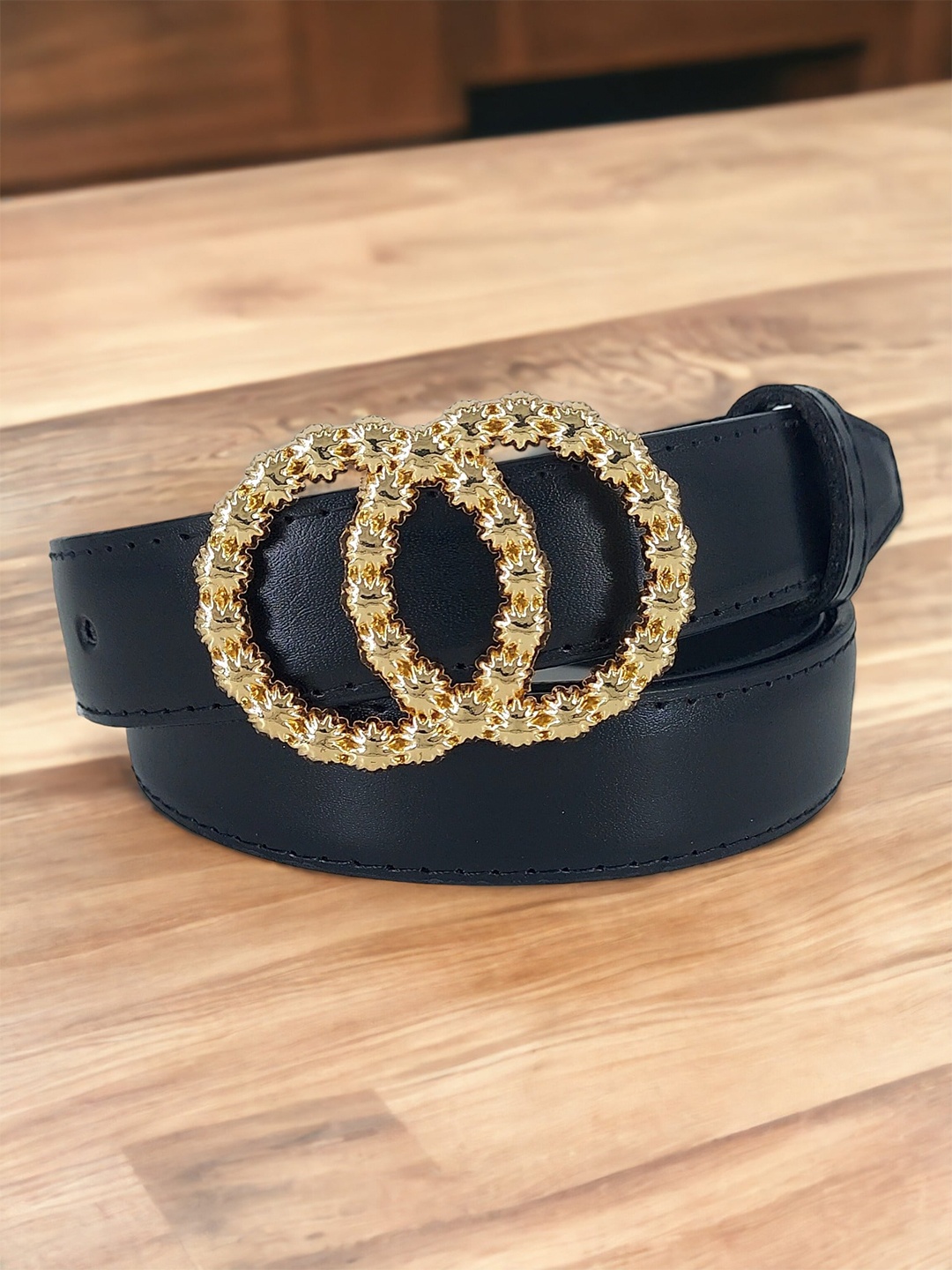 

DressBerry PU Embellished Push Pin Belt, Black
