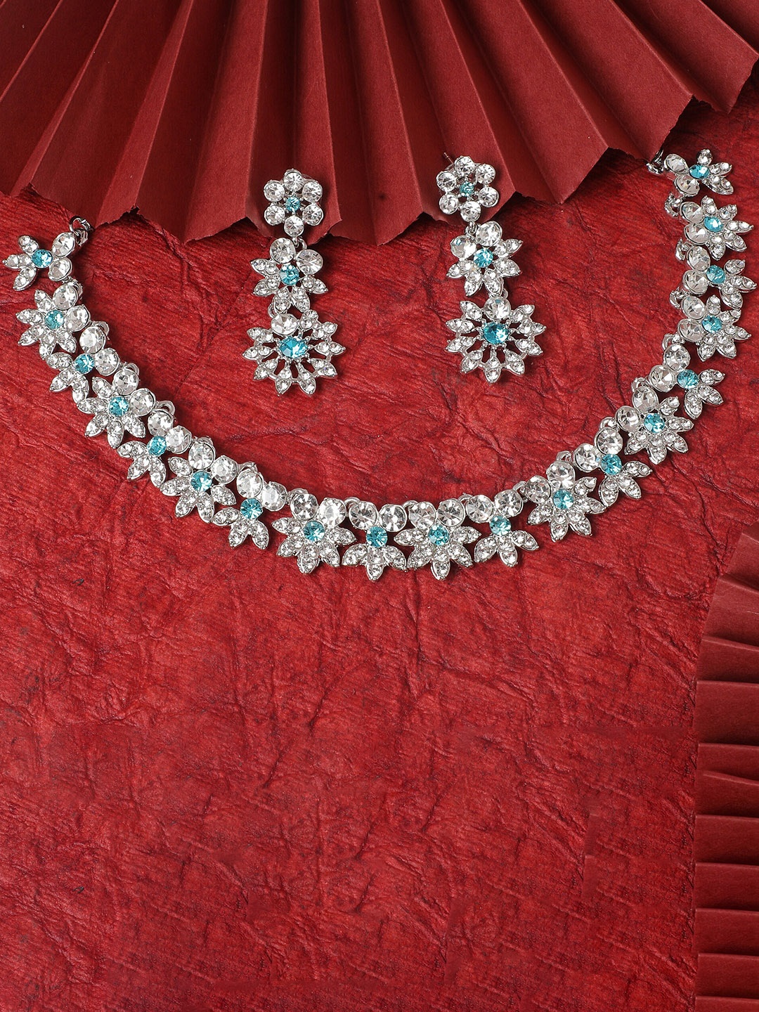 

Kord Store Rhodium-Plated American Diamond-Studded Jewellery Set, Silver