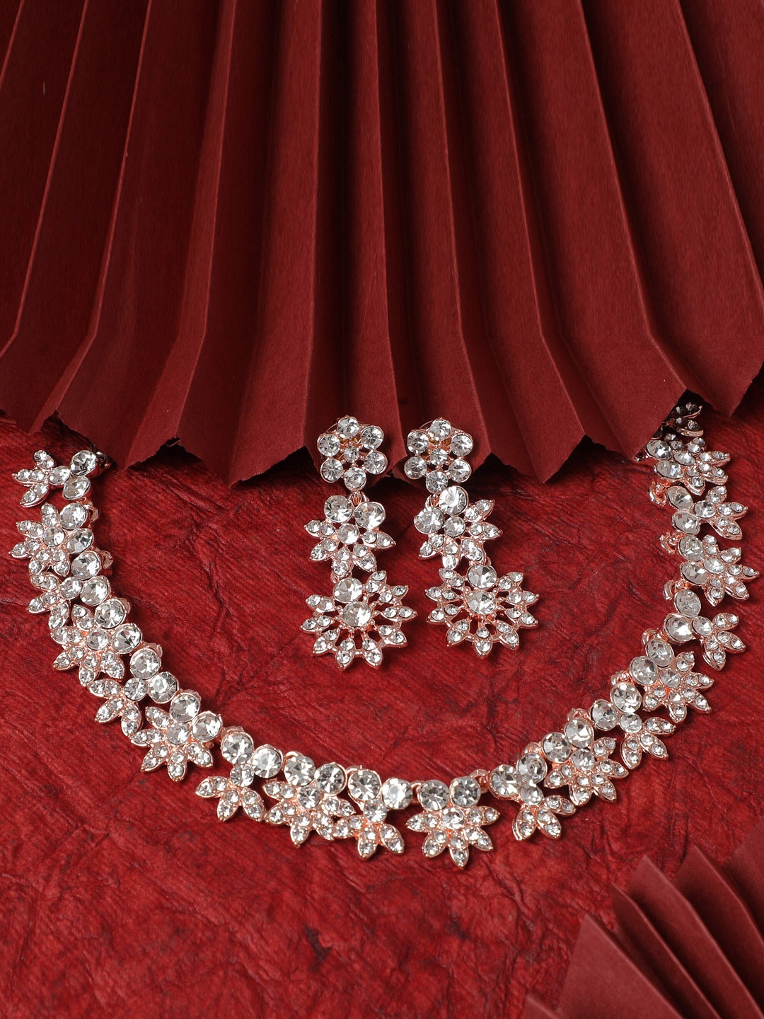 

Kord Store Rose Gold-Plated American Diamond-Studded Jewellery Set