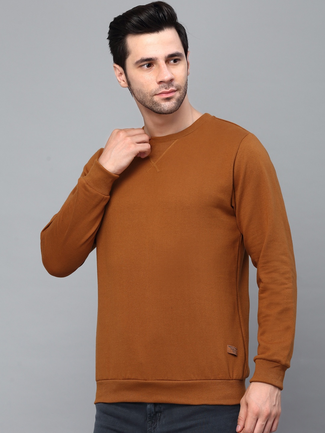 

Rigo Men Embroidery Round Neck Cotton Sweatshirt, Brown