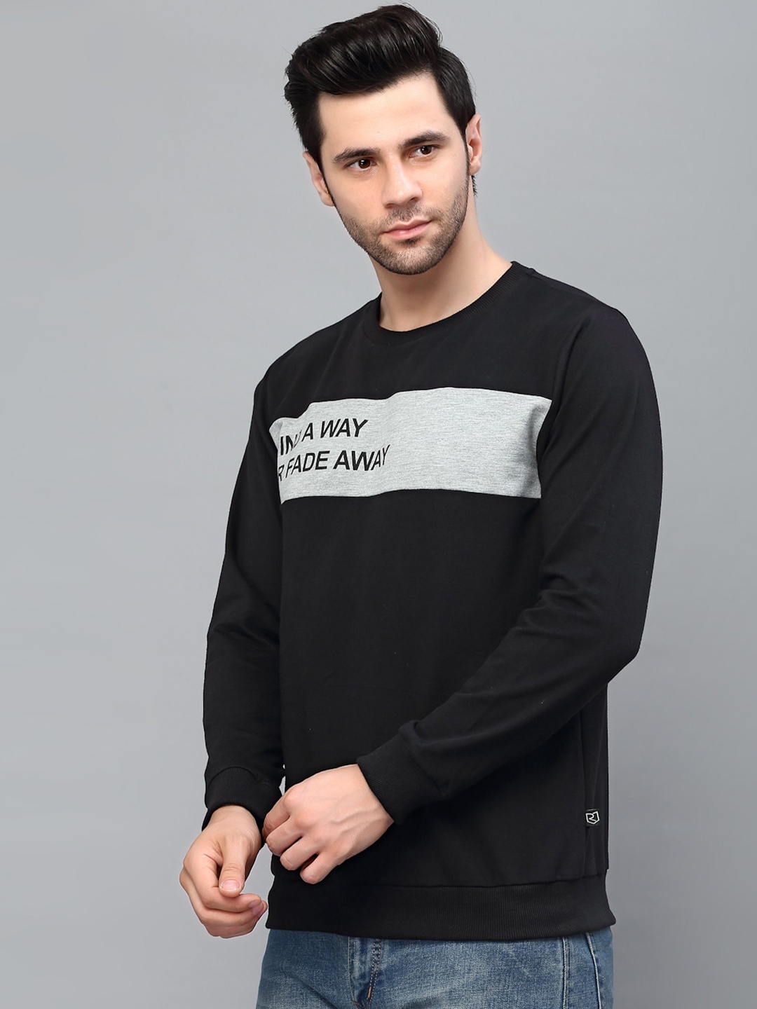

Rigo Men Printed Fleece Casual Pullover Sweatshirt, Black