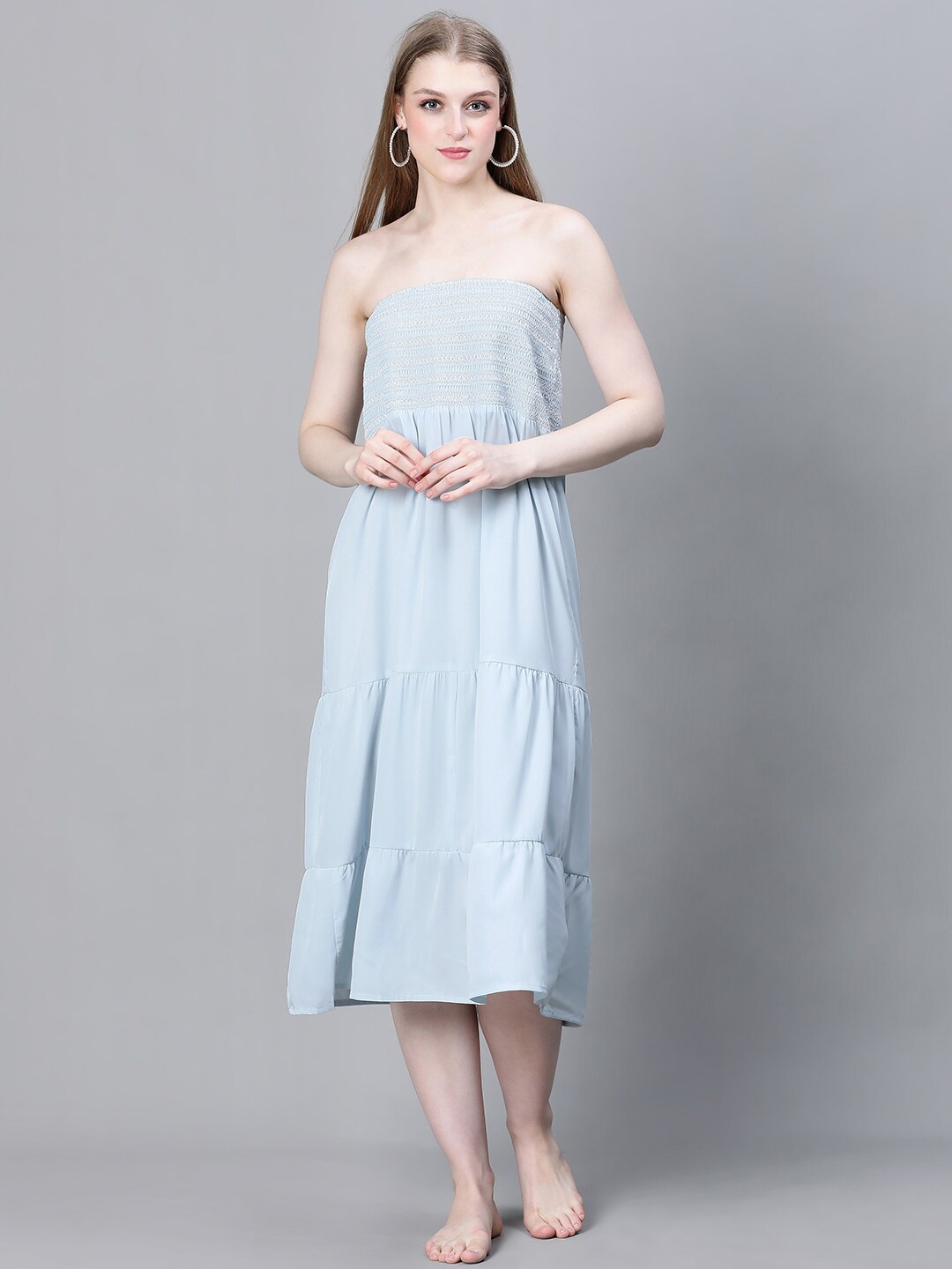 

Oxolloxo Smocked Tired Flared Cover Up Dress, Blue
