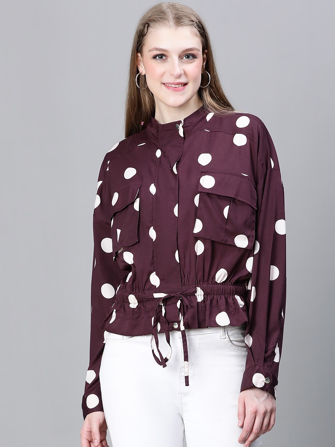

Oxolloxo Geometric Printed Mock Collar Lightweight Jacket, Purple