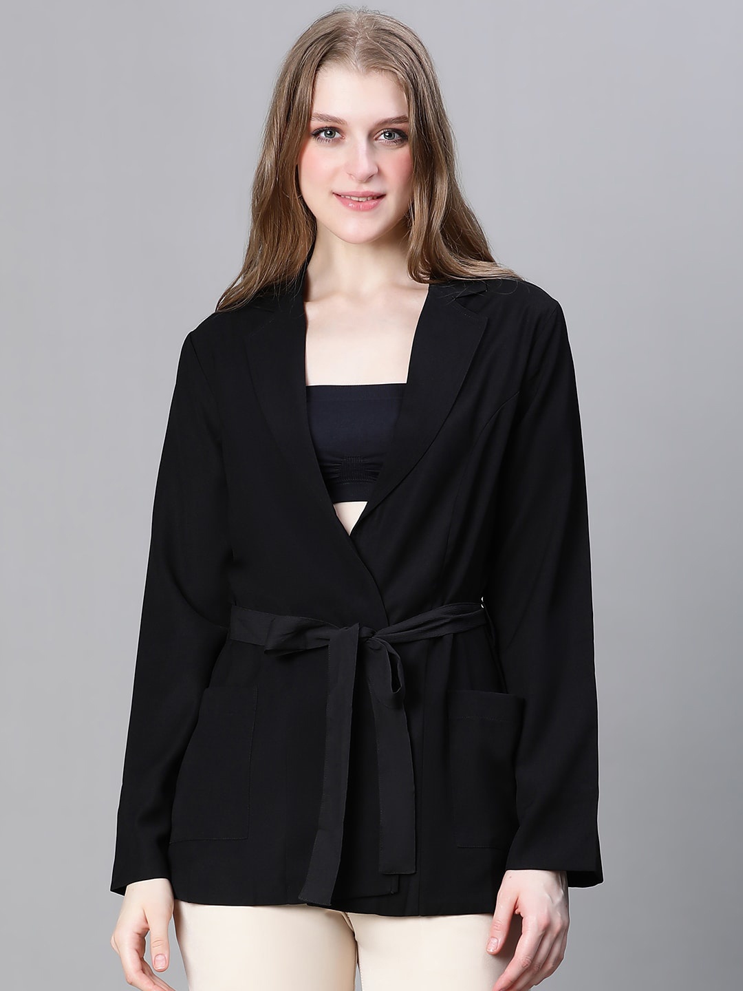 

Oxolloxo Lightweight Longline Open Front Jacket, Black